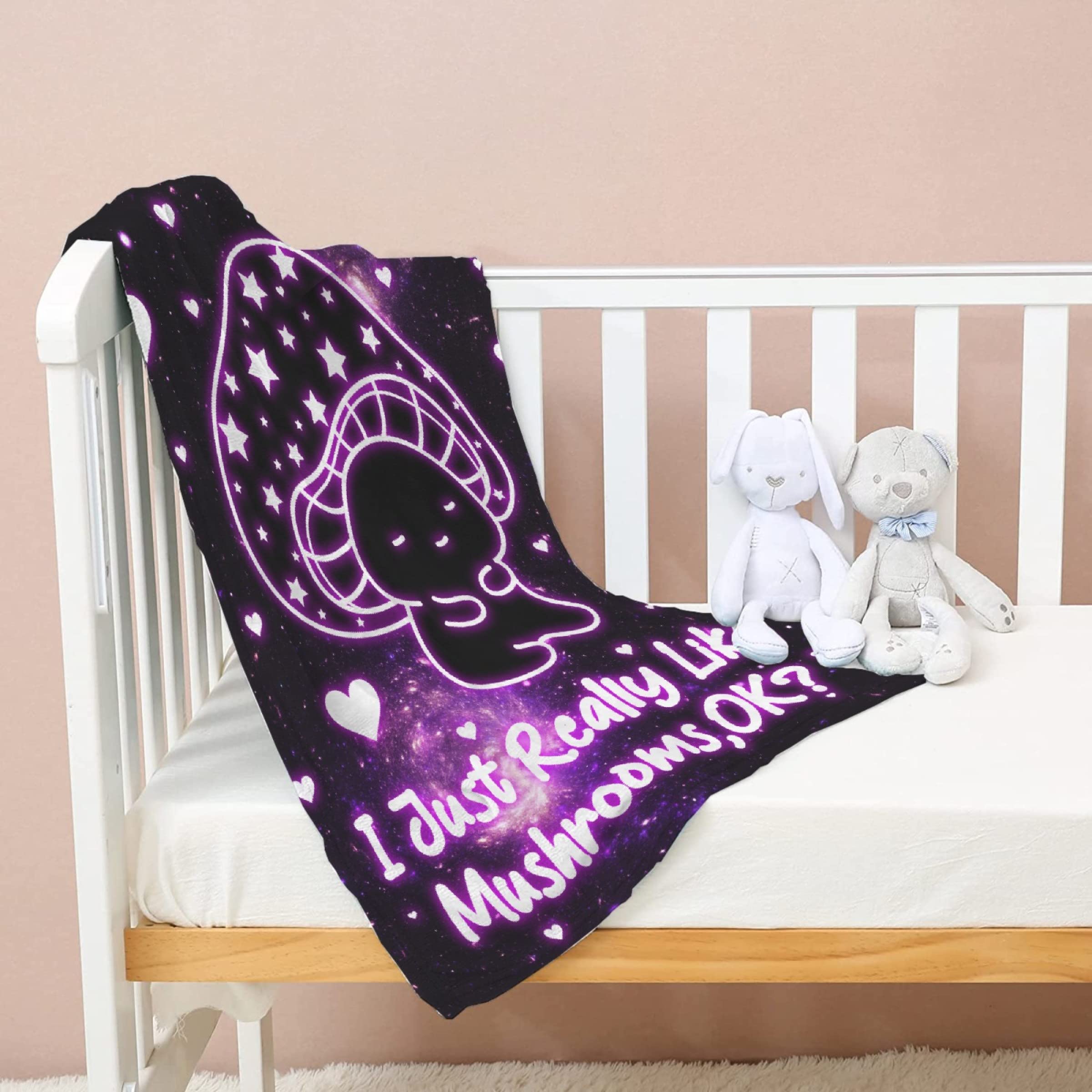 Homiehug I Just Really Like Mushrooms Soft Blanket Funny Cute Flannel Plush Gifts Cozy Fuzzy Throws for Nap Bedding Sheet Couch Animal Decor Tapestries Child Non-Shedding 30