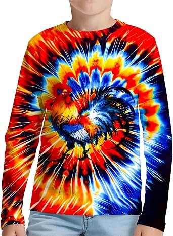 Kids Tie Dye Long Sleeve Shirts Quick Dry Sun Protection UPF 50+ UV Rash Guard Shirt for 6-18 Years Old Boys Girls