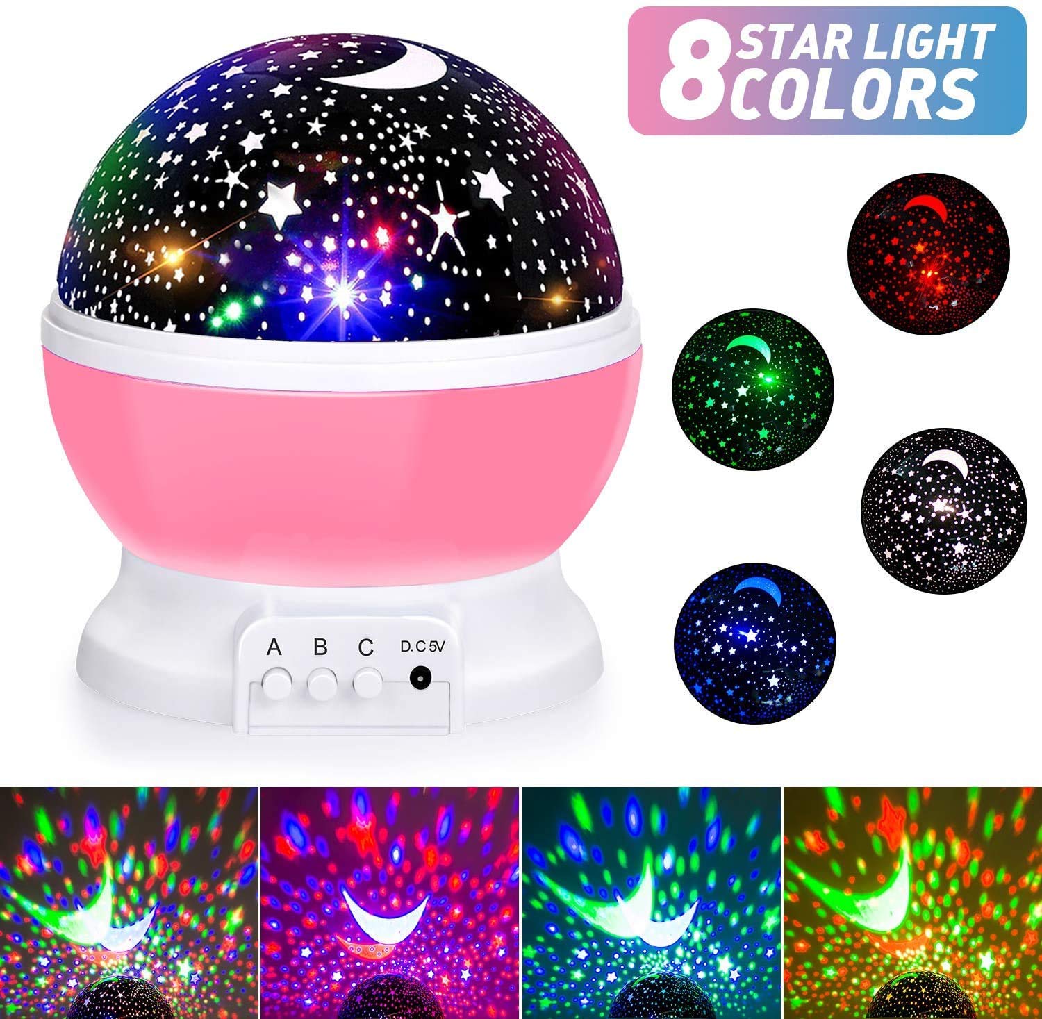 Baby Night Lights, Moon Star Projector 360 Degree Rotation - 4 LED Bulbs 8 Color Changing Light, Romantic Night Lighting Lamp, Unique Gifts for Birthday Nursery Women Children Kids Baby