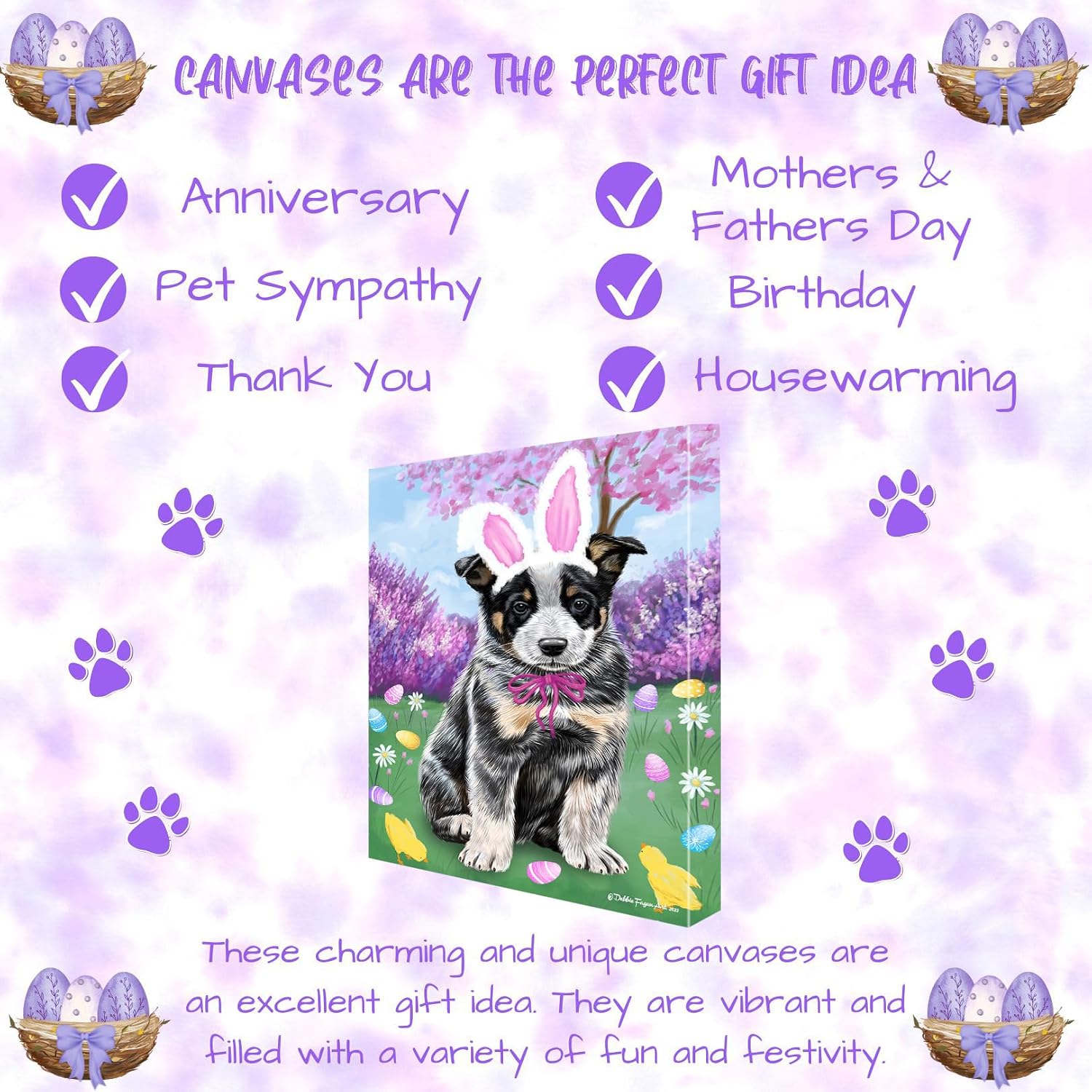 Doggie of the Day Easter with Australian Cattle Dog Canvas Wall Art - Premium Quality Ready to Hang Room Decor - Flat Rolled 11" x 14"