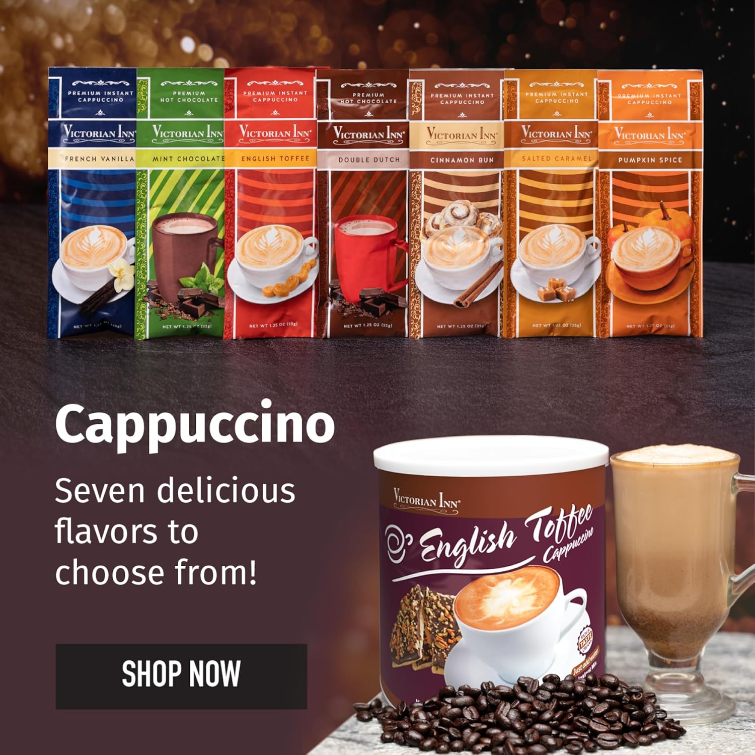 Victorian Inn Instant Cappuccino - English Toffee Flavor - Rich & Creamy Coffee Mix - Great Hot, Cold, or Blended - Ideal as Coffee Creamer - 2 lb Canister (Pack of 6)