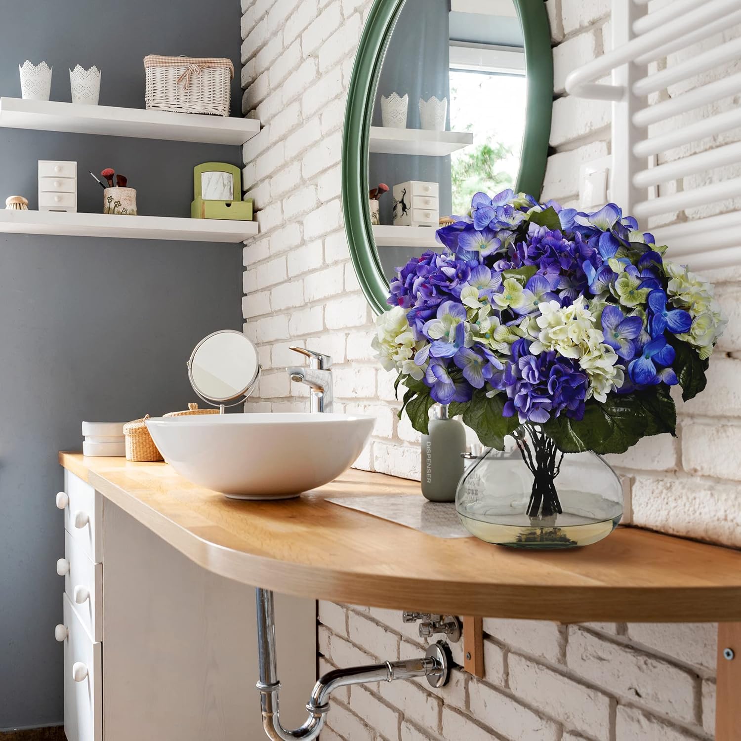 Nearly Natural Hydrangea with Large Vase