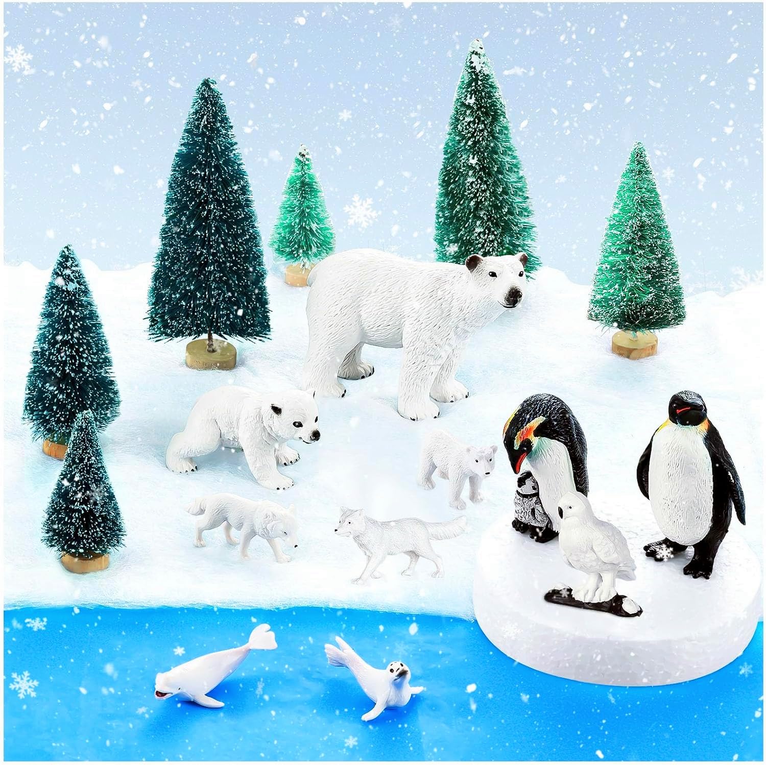KFPPLXQ 20 Pcs Arctic Animals Figurines Toy Sets Includes 10 Pcs Polar Animals Penguin Polar Bear Whale Miniature Antarctic Winter Toys Suitable for