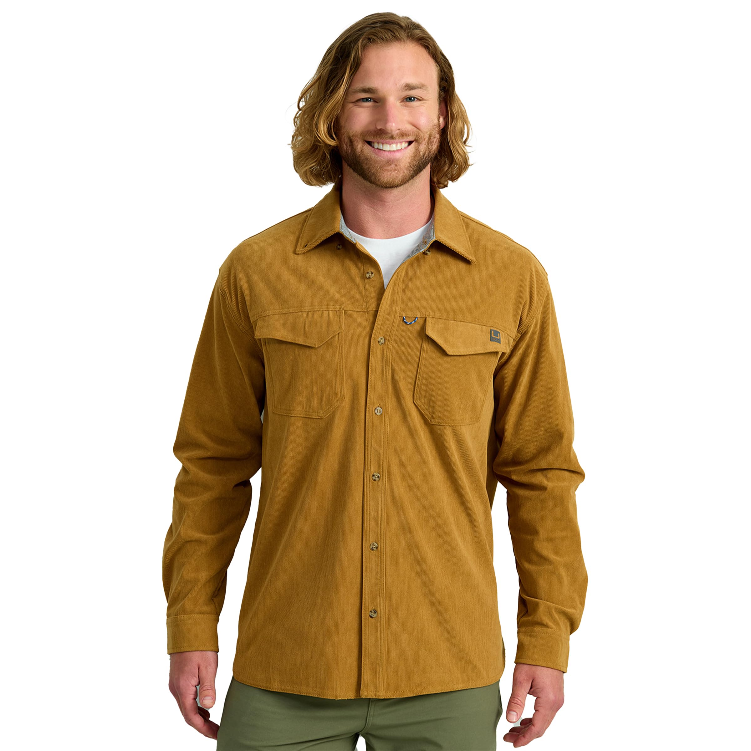 Huk Men's Sand Piper Standard Cordoroy, Fishing Button Down Shirt,
