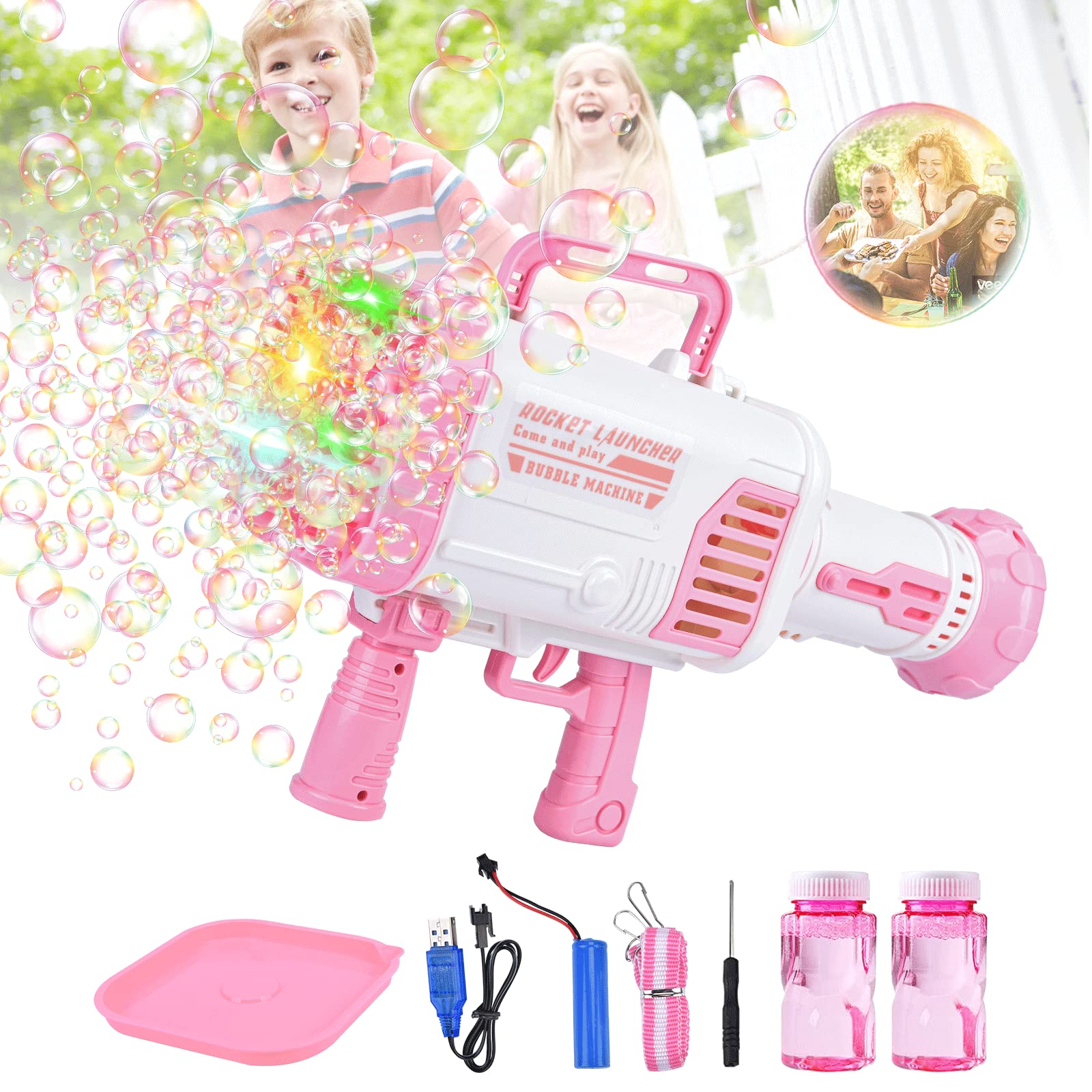 Buy Bubble Machine , Horatii Bubble Bazooka with 2 Bubble Solution, 64