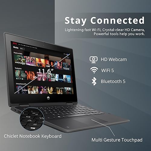 Miniatura 4 de HP ProBook x360 - Computadora portátil HD 2 en 1 con pantalla táctil de 11.6 pulgadas, Intel Celeron N5100 de cuatro núcleos, 4 GB LPDDR4 RAM, 64 GB