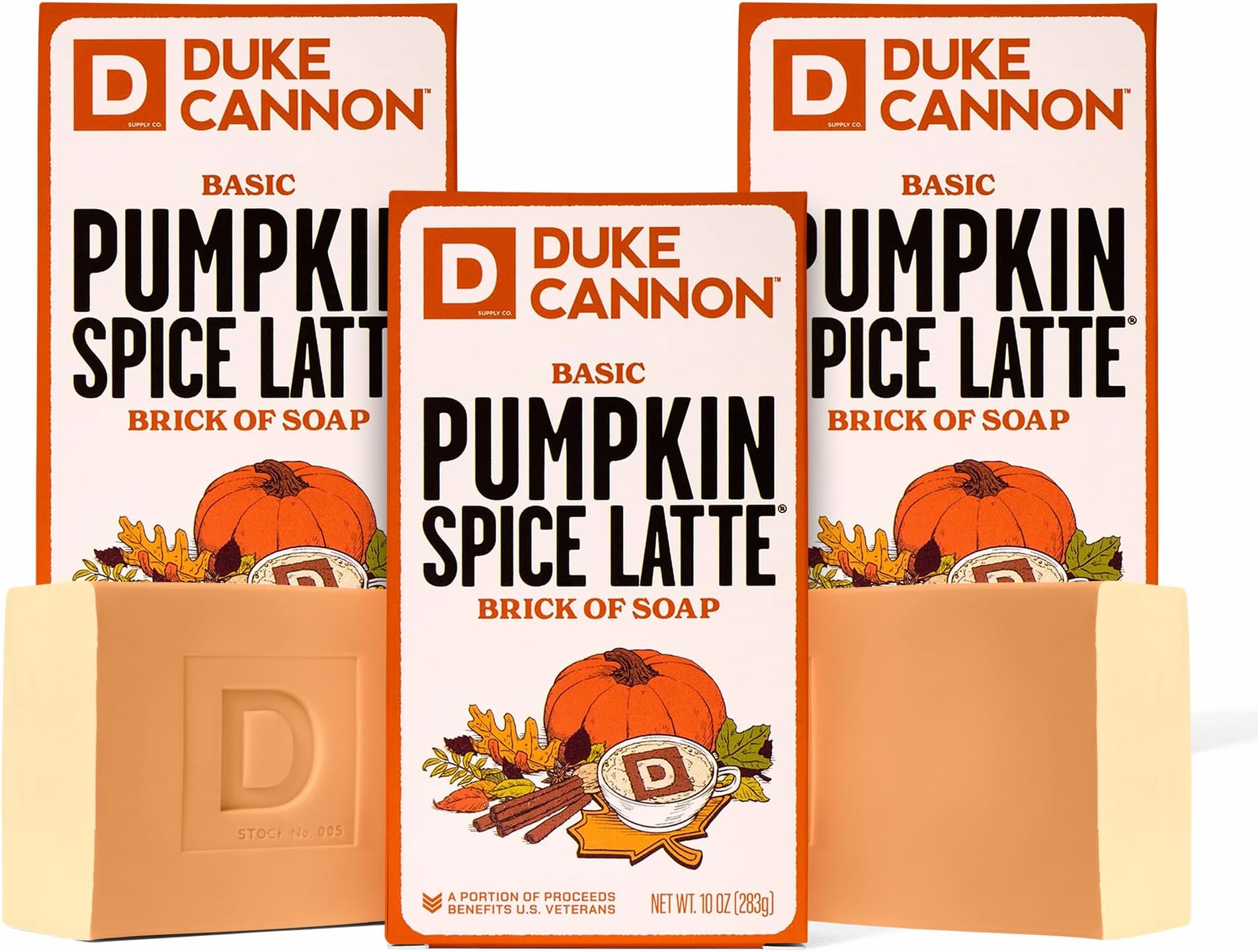 Duke Cannon Supply Co. Pumpkin Spice Latte Bar Soap 3-Pack – Limited Edition 10 oz Big Brick, Masculine Fall Scent, Exfoliating Body Soap for Men