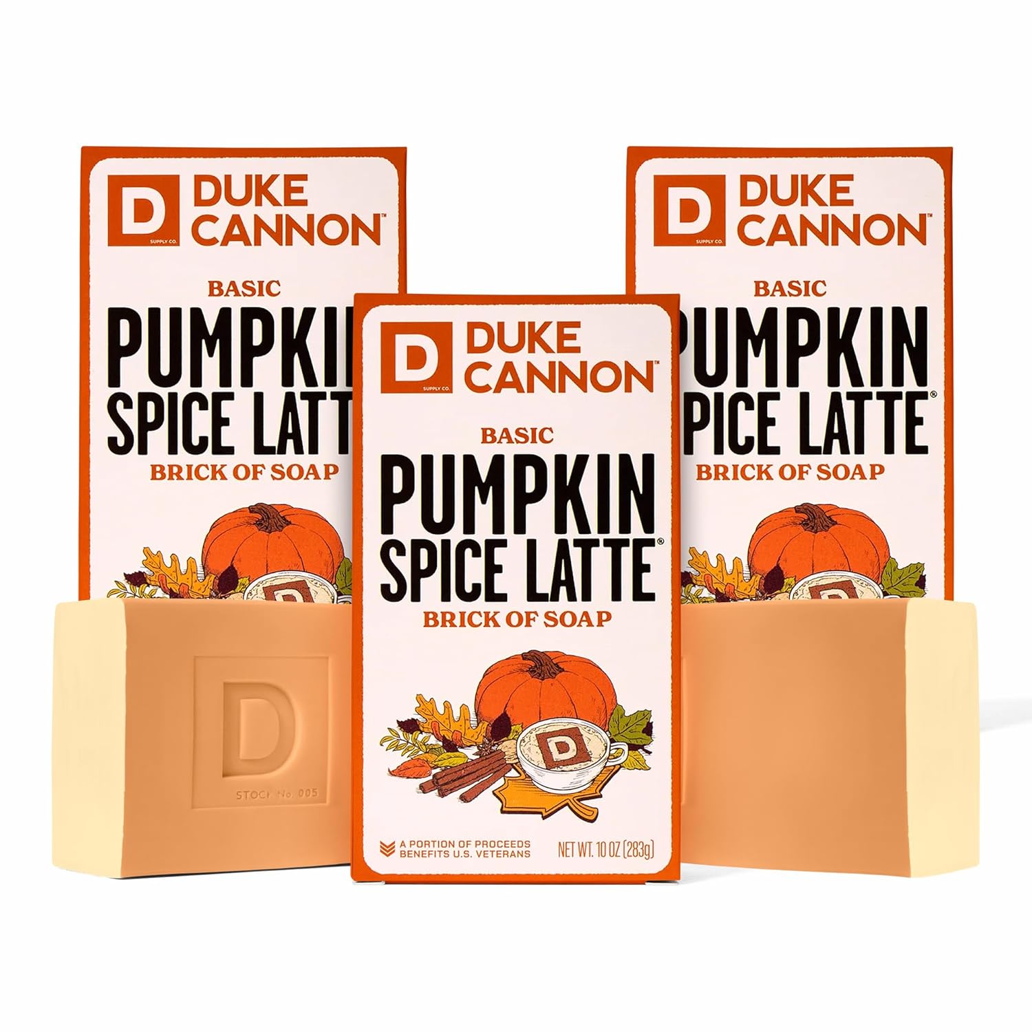 Duke Cannon Supply Co. Pumpkin Spice Latte Bar Soap 3-Pack – Limited Edition 10 oz Big Brick, Masculine Fall Scent, Exfoliating Body Soap for Men