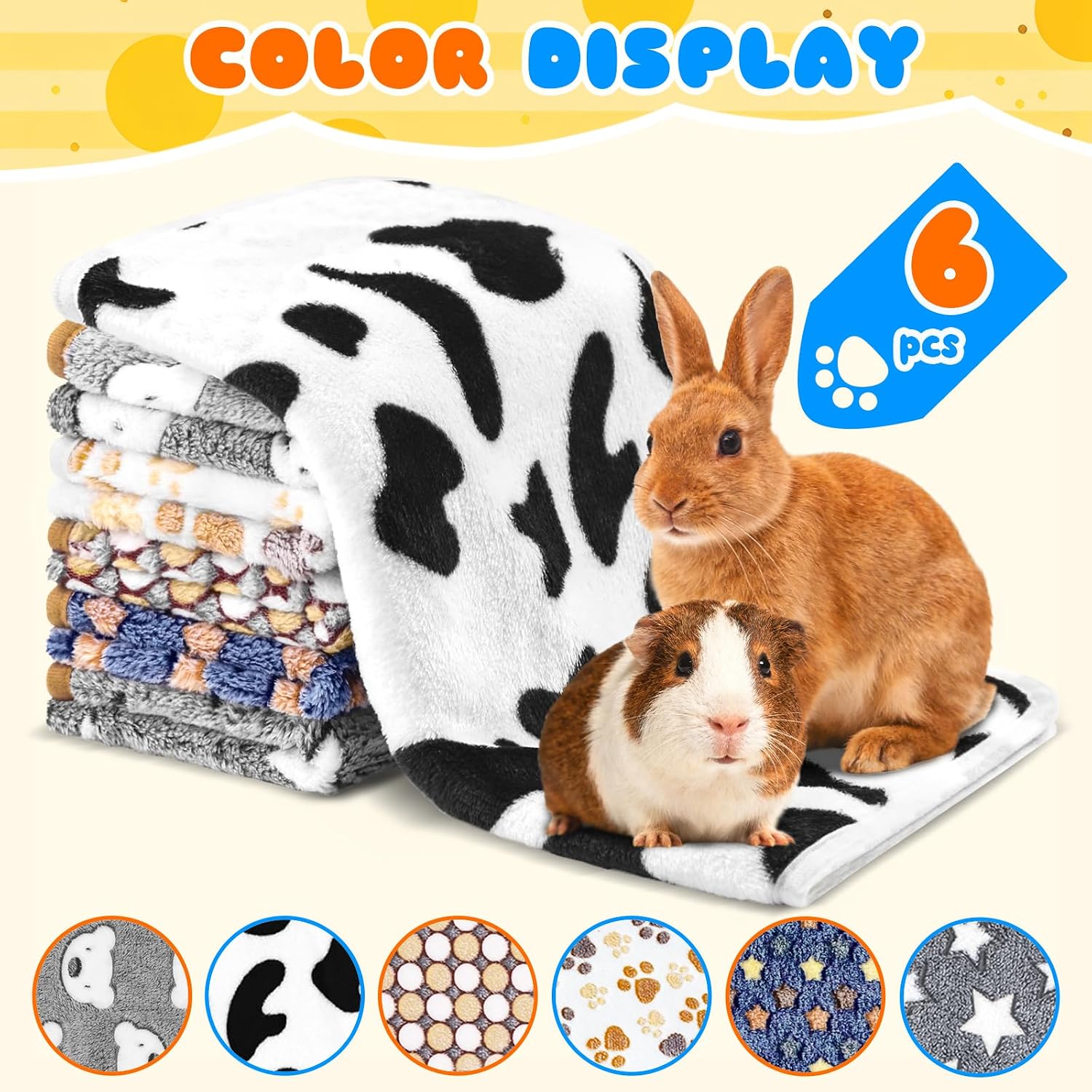Eilyliafe 6 Pcs Guinea Pig Bedding Cage Liners Small Animal Flannel Blankets Sleep Mat Absorbent Reusable Pet Pee Bedding Pad Cover for Hamster Ferret Chinchilla Rabbit Hedgehog (16 x 24 Inch, Multi)