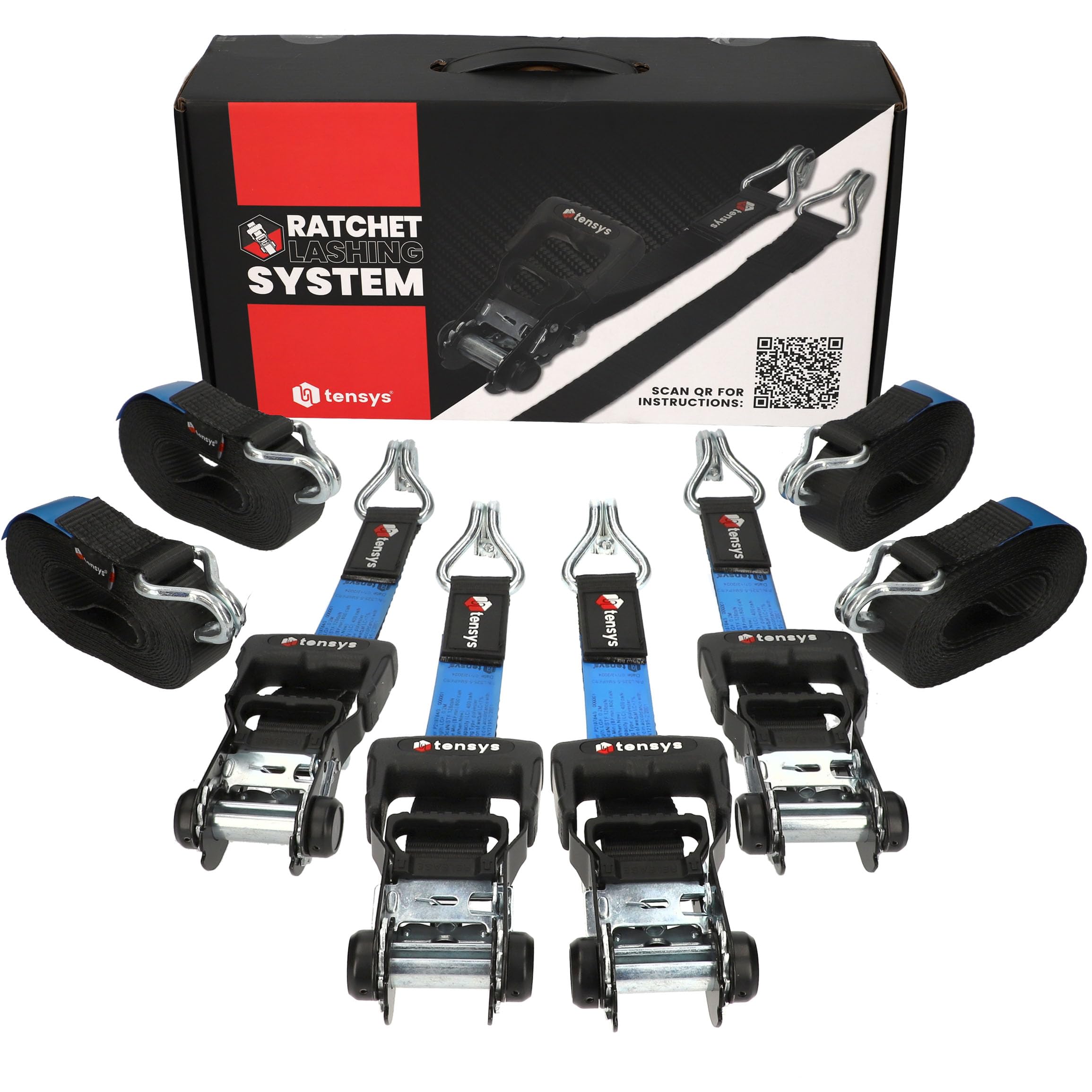 4 Pack 35 mm x 6m Black Ratchet Straps with Claw Hook