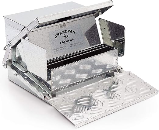 Grandpas Feeders Automatic Chicken Feeder - Large Size for 12 Chickens for 10 Days (40lb Feed) Long Lasting Galvanized Steel Poultry Feeders - Rat Proof & No Spill with Weatherproof Lid