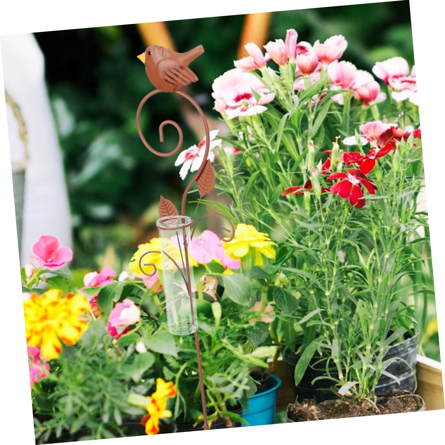 Pluviometro Decorativo da Giardino con Paletto in Ferro e Vetro | Marrone, per Prato e Cortile, Misura la Pioggia, Stile Vivace e Pratico