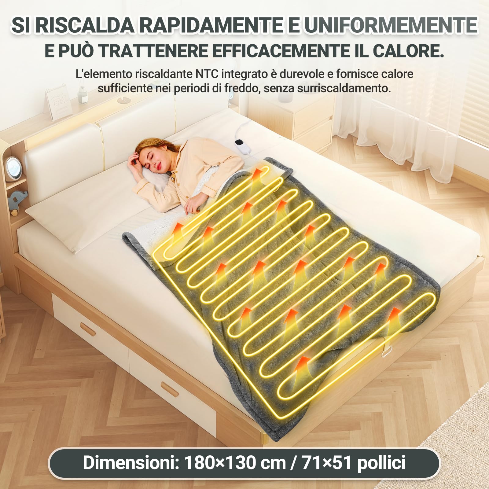 Charmofun Coperta Termica Elettrica, 130X180CM Termocoperta Matrimoniale con Spegnimento Automatico, 8 Temperature, Timer 12H, Riscaldamento Rapido, Lavabile, Plaid Elettrico Per Divano, Letto