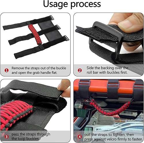 Miniatura 10 de 4 asas de agarre para Jeep Wrangler YJ TJ JK JKU JL JLU Sports Sahara Freedom Rubicon Unlimited X Gladiator JT 1955-2022 UTV ATV Paracord accesorios