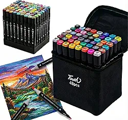 Kit Canetinhas para Colorir 48 Cores Inclui Base Organizadora– Canetas Dupla Ponta Profissionais | Canetinha Marcador Lápis de Cor para Pintura, Desenho, Escola e Artesanato