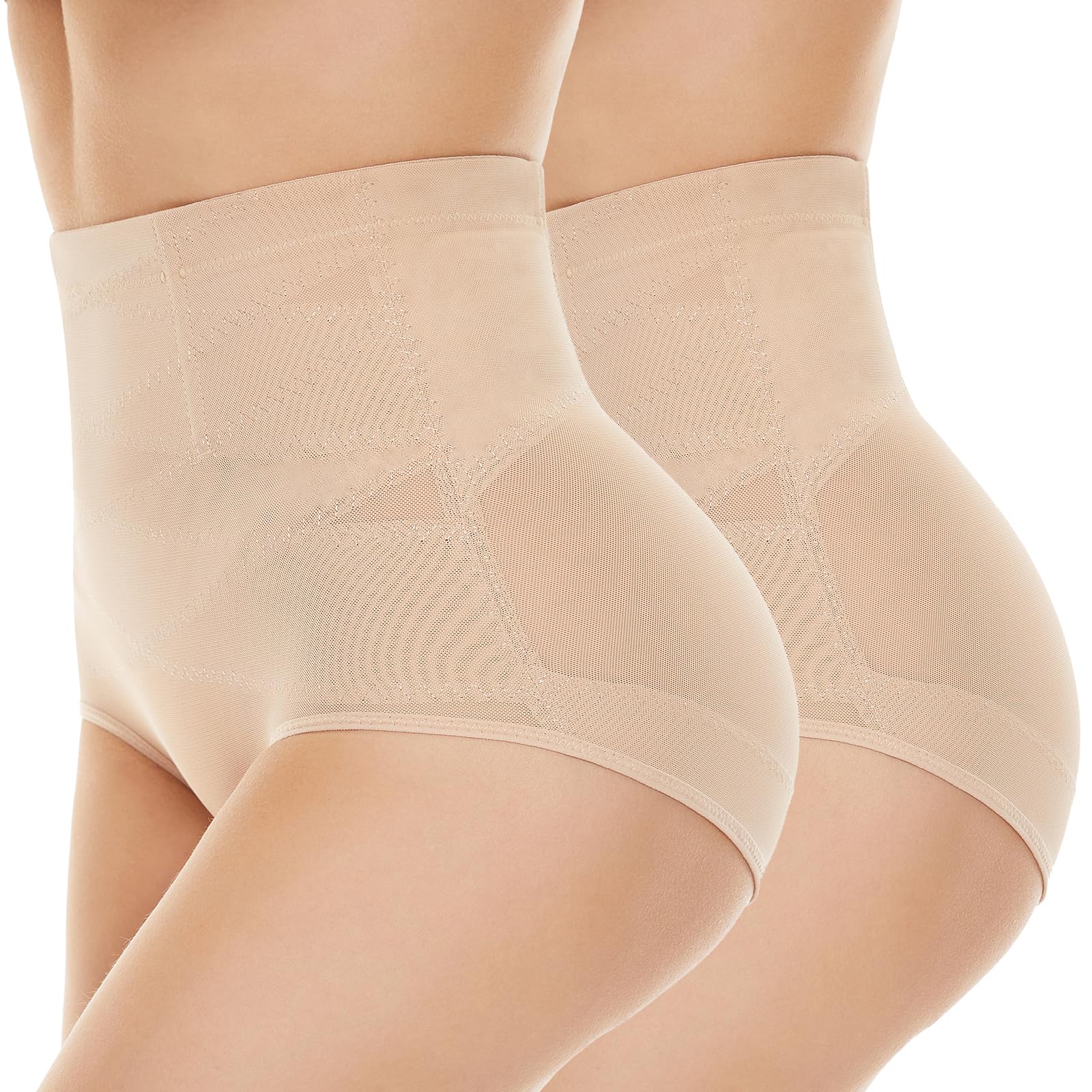 SIMIYA Damen Shapewear Unterhose Bauchweg Miederhose hoher Taille Unterwäsche Bauchkontrolle Miederpant Body Shaper (2×Beige-N, M)