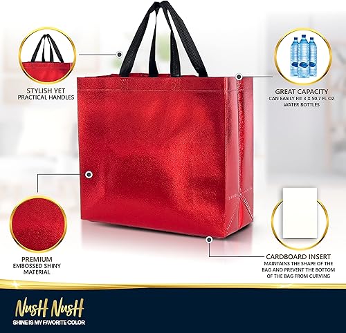 Miniatura 4 de Nush Nush Bolsas de regalo de color rojo brillante de gran tamaño  Juego de 30 bolsas de regalo grandes reutilizables grandes rojas con asas  Bolsa