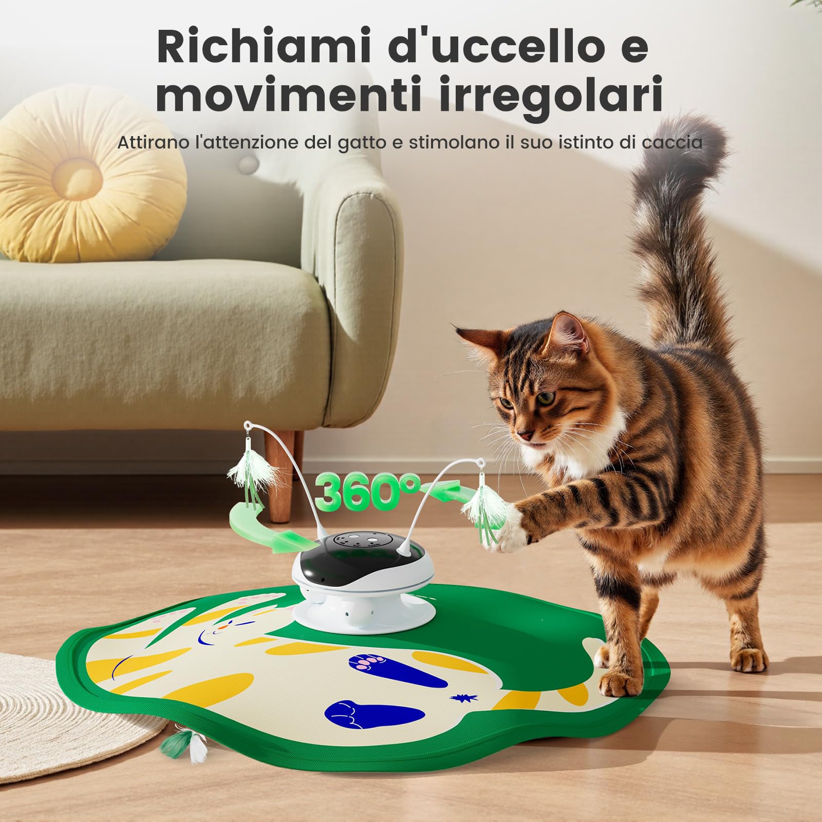 Gardner Pet Giocattolo per Gatti, 5 in 1 Elettrico Interattivo Automatico per Gatti, Gioco con Nascondino, Giocattolo con Piume, Laser, Palline e Suoni di Uccelli, Ricarica USB, Stile Gatto