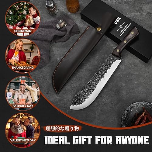 Miniatura 7 de Huusk Cuchillo de carnicero para cortar carne, cuchillos de carne forjados a mano, cuchillo de alto carbono con mango de madera, cuchillo para
