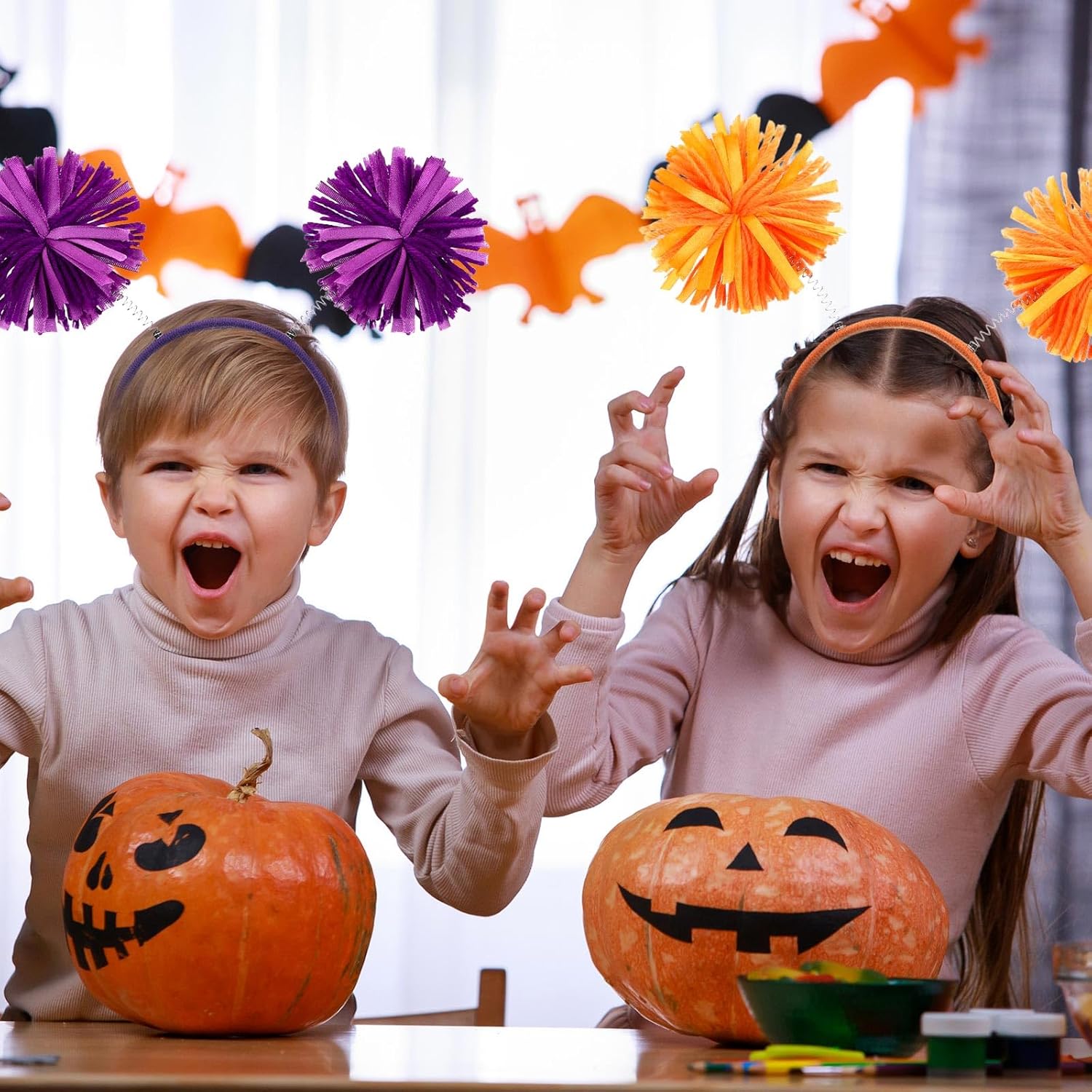 Xinnun 2 Pcs Pom Halloween Christmas Headband Fluffy Head Bopper Pom Party Antenna Headwear Decoration for Cosplay Costume - Image 3