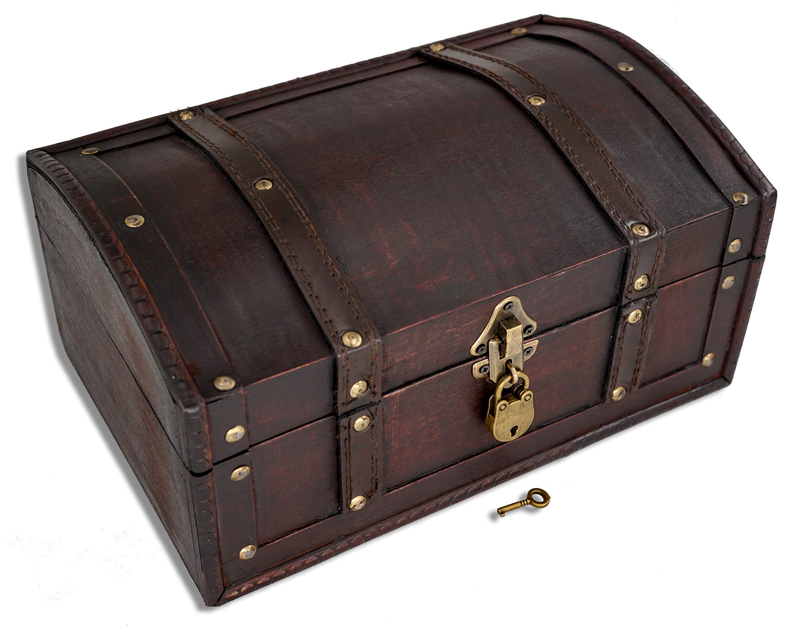 BRYNNBERG - Wooden Pirate Treasure Chest 30x20x15cm Decorative Storage Box - Vintage Decoration Handmade - With Padlock Lockable With Key