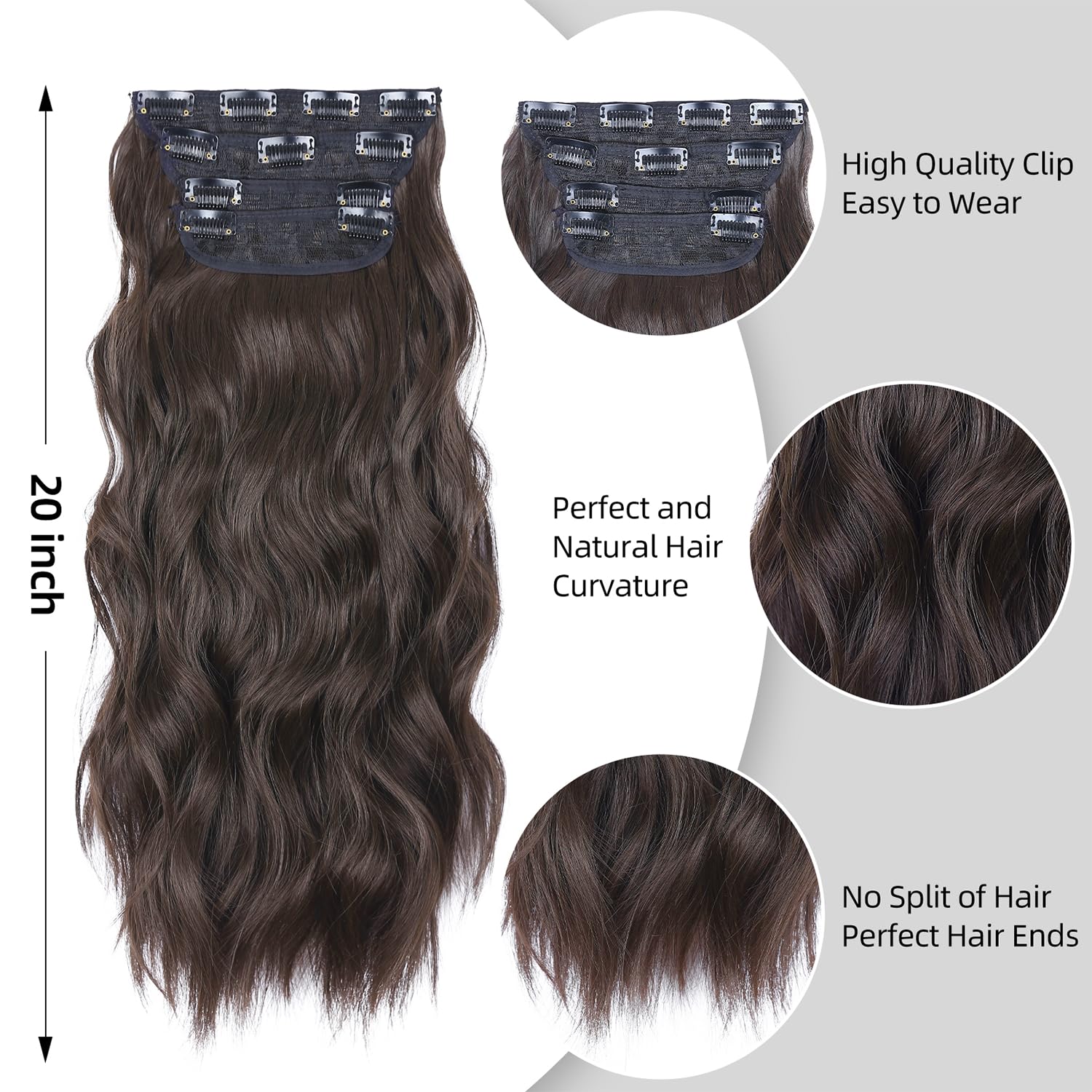 4Pcs Dark Brown Long Wavy Synthetic Clip In Hair Extensions for Women Amazon.com : Brown Hair Extensions Clip ins, 4Pcs Long Wavy  main image 4