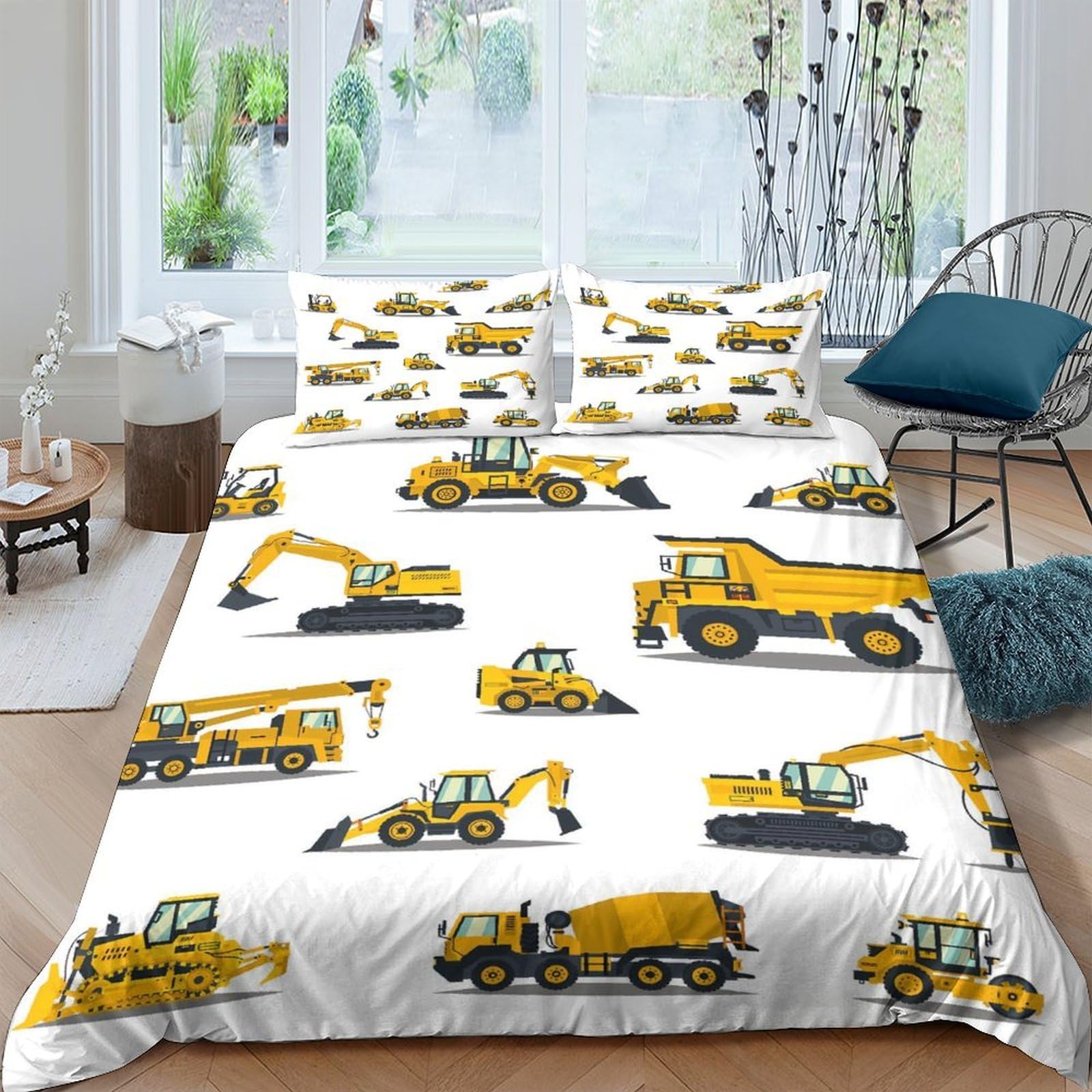 Ctjqhvkz Style-2 3D Printed Construction Vehicles Fitted Sheet Microfiber Soft Breathable Excavator Bed Cover For Bedroom Dorm Decor Mattress Protection Single（135X200cm）