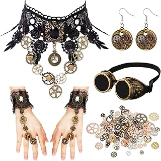 86 Pcs Steampunk Accessories Sets Include Steampunk Goggles Necklace, Gloves, Earrings, Gear Cog for Steampunk Cosplay
