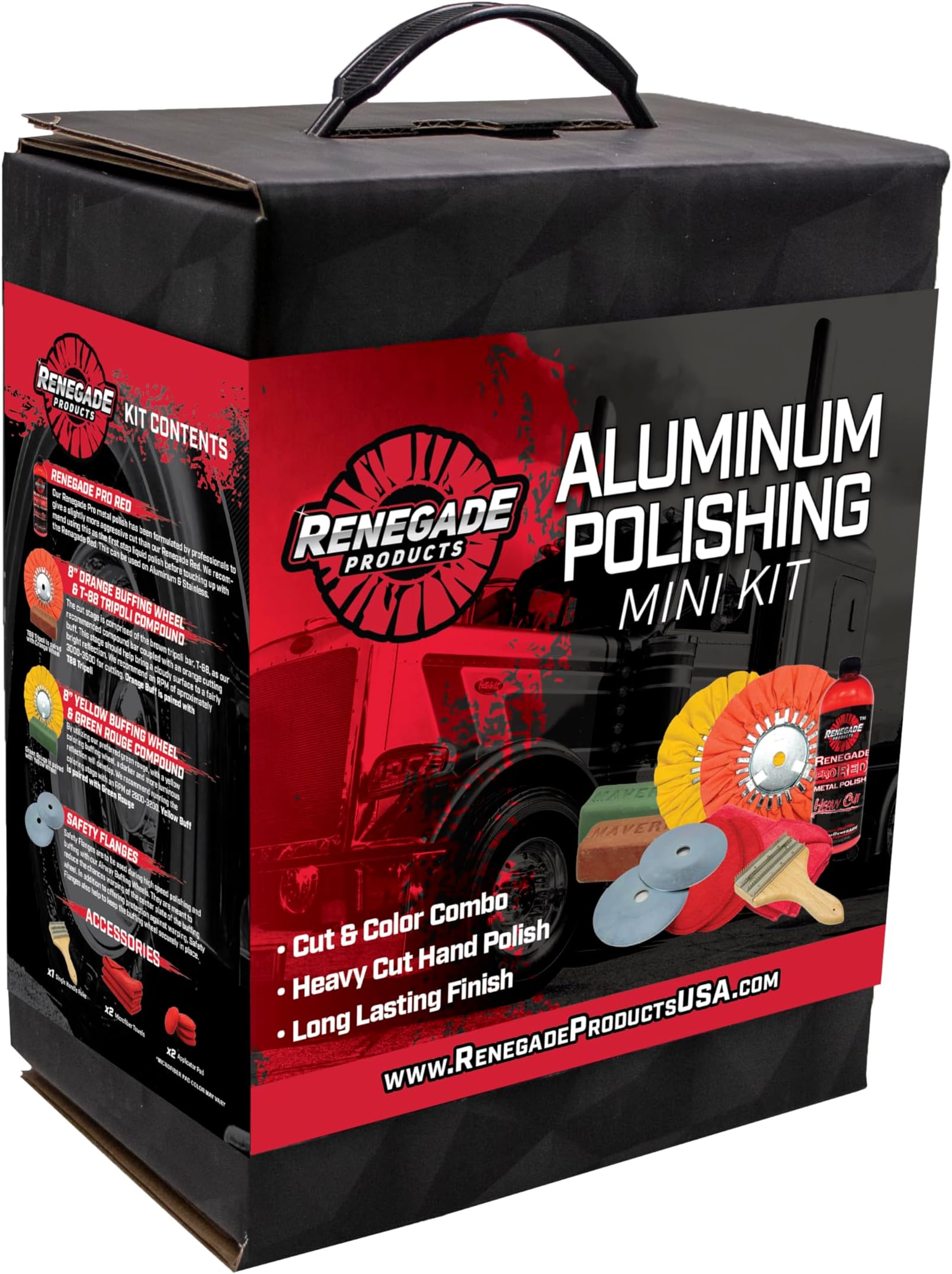 Aluminum Polishing Mini Kit Complete with Buffing Wheels, Buffing Compounds, Right Angle Grinder Safety Flange, Pro Red Hand Polish and Microfibers