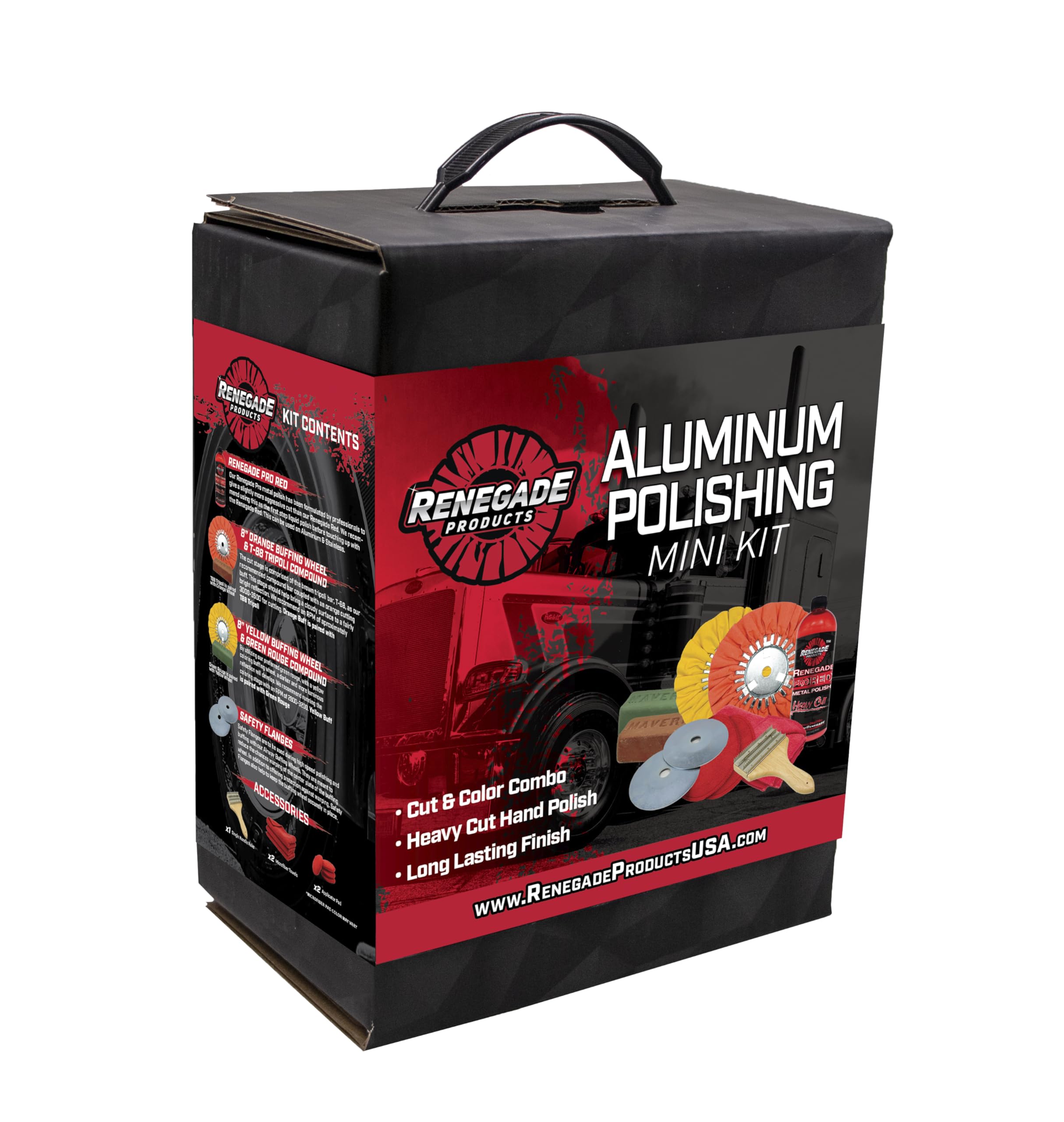 Aluminum Polishing Mini Kit Complete with Buffing Wheels, Buffing Compounds, Right Angle Grinder Safety Flange, Pro Red Hand Polish and Microfibers