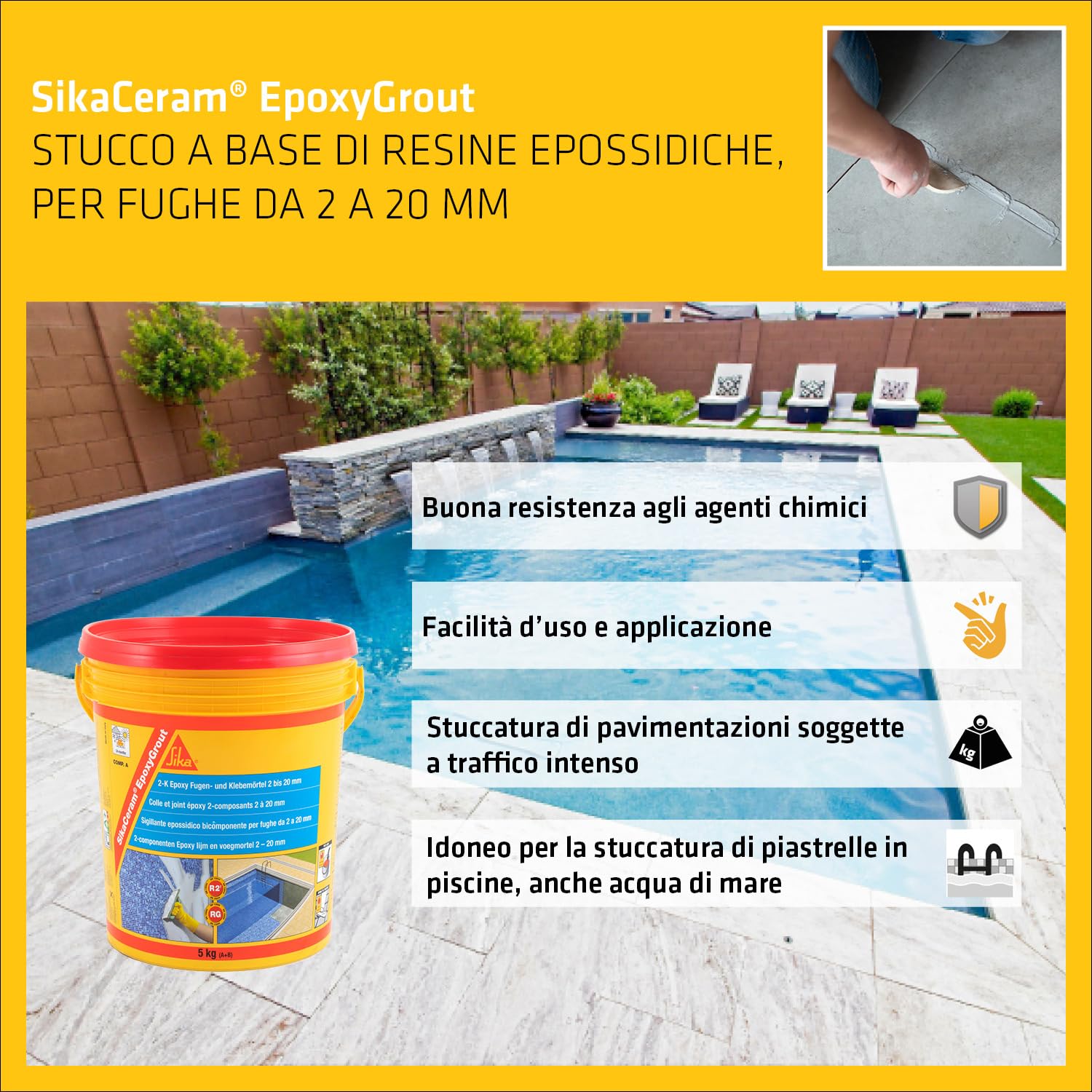 SIKA - Mortero de rejuntado epoxi - SikaCeram EpoxyGrout - Agata - de alta resistencia - para baldosas y azulejos con espesores de 2 a 20 mm - para paredes y suelos interior y exterior - 5kg