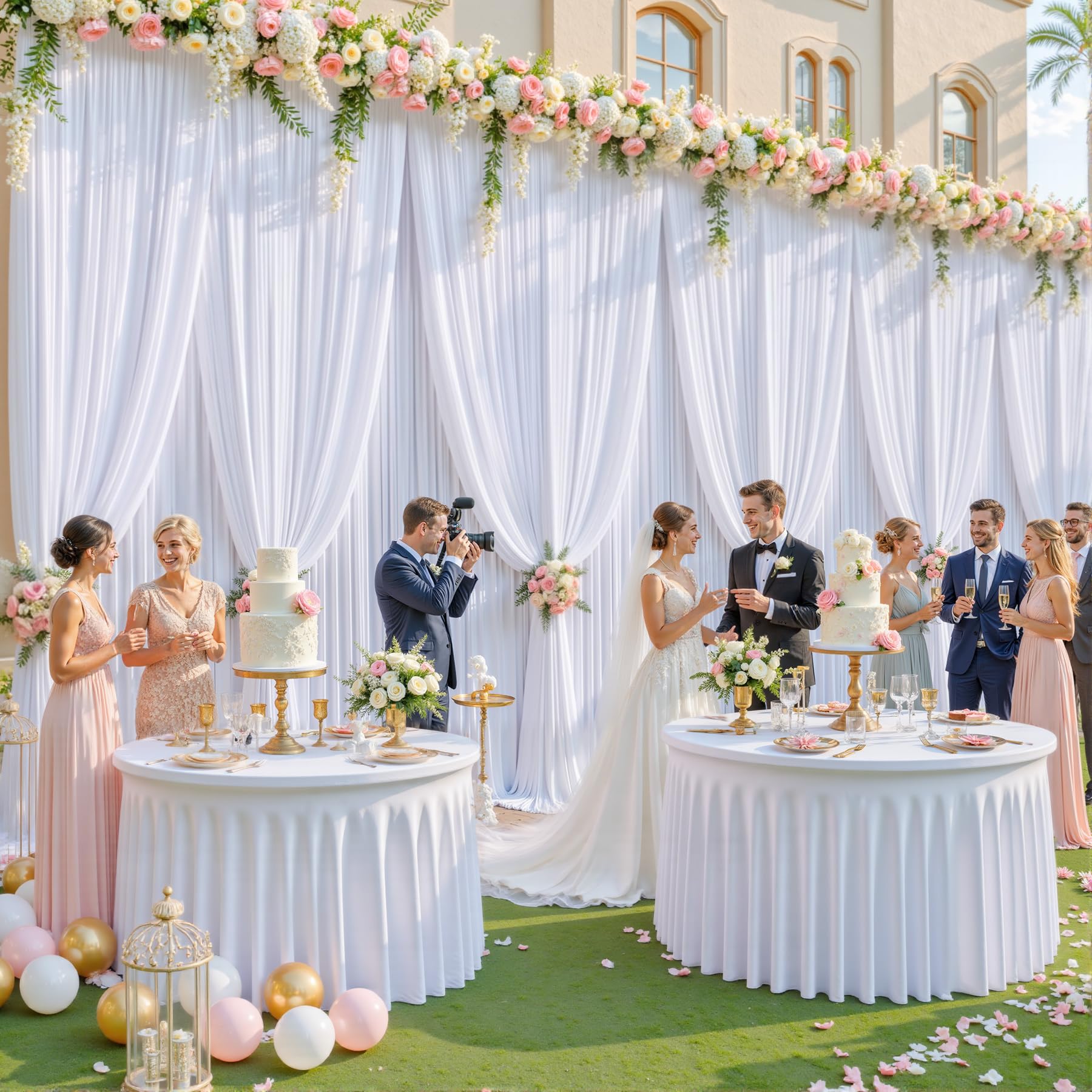 50ft x 10ft Wrinkle Free White Wedding Backdrop Curtains for Party Bridal Shower Reception Decorations White Fabric Curtain Backdrops Drapes for