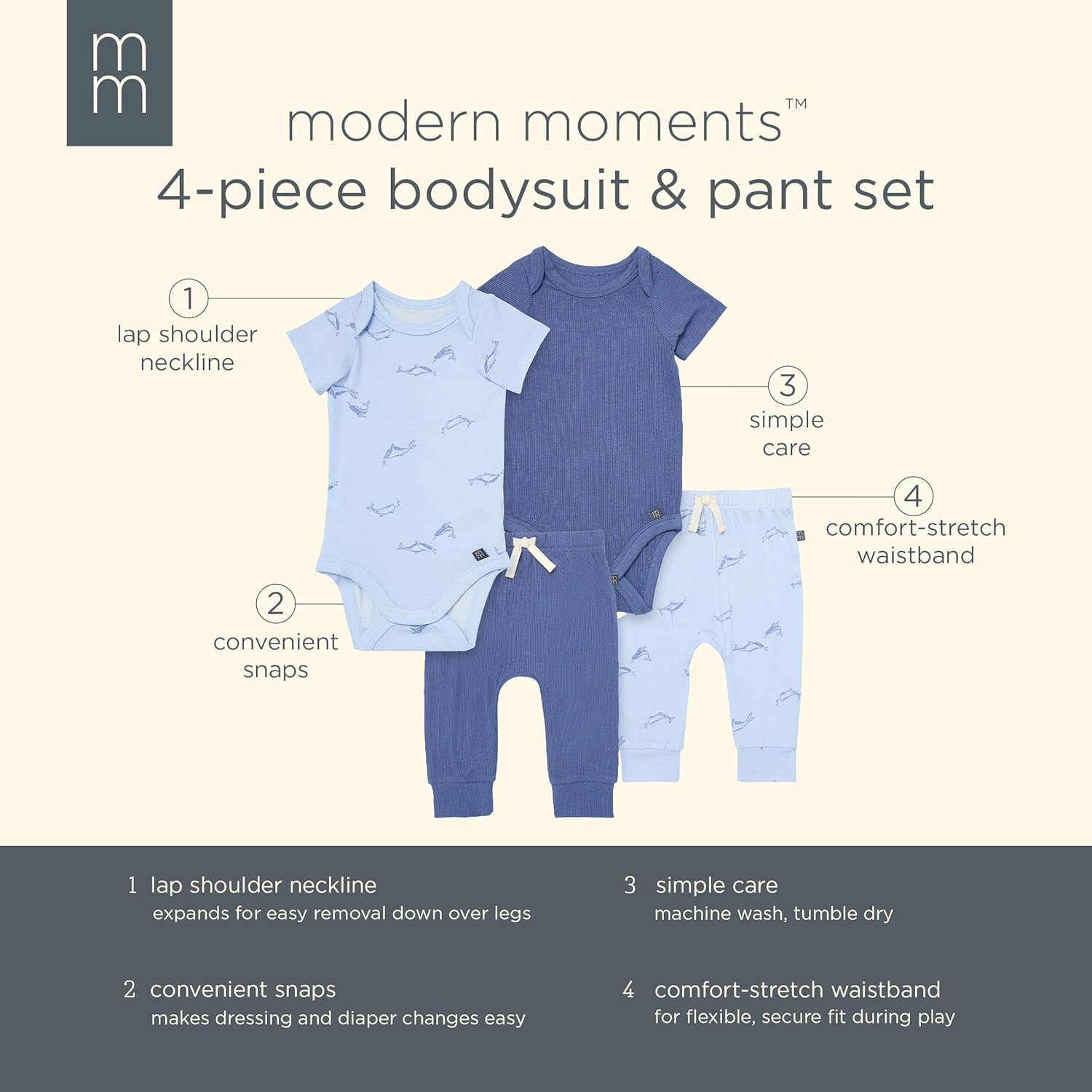 Modern Moments by Gerber Unisex Baby Viscose 4-pack Bodysuit & Pant Set - Image 6