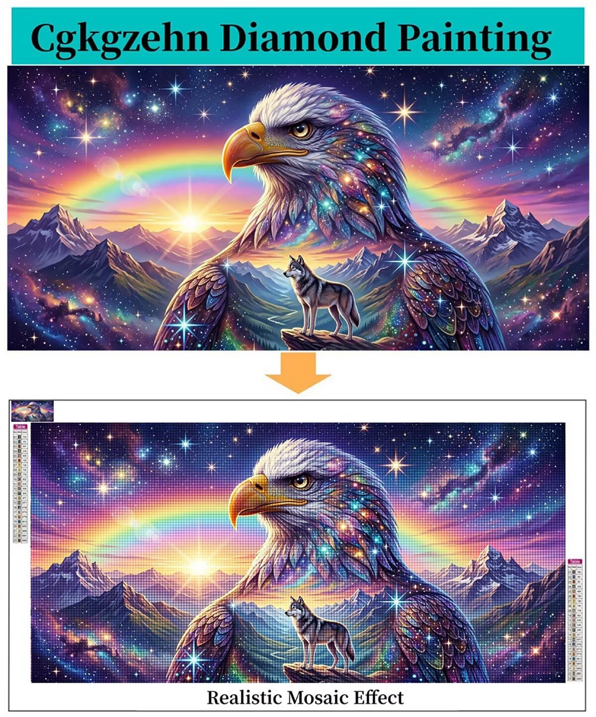 Adler Diamond Painting Groß XXL 50x110cm Diamant Painting Bilder Wolf, 5D Diamond Art Strasssteine Stickerei Mosaik Set für Basteln Erwachsene, DIY Malerei Kreuzstich für Wanddeko & Geschenk C6-220