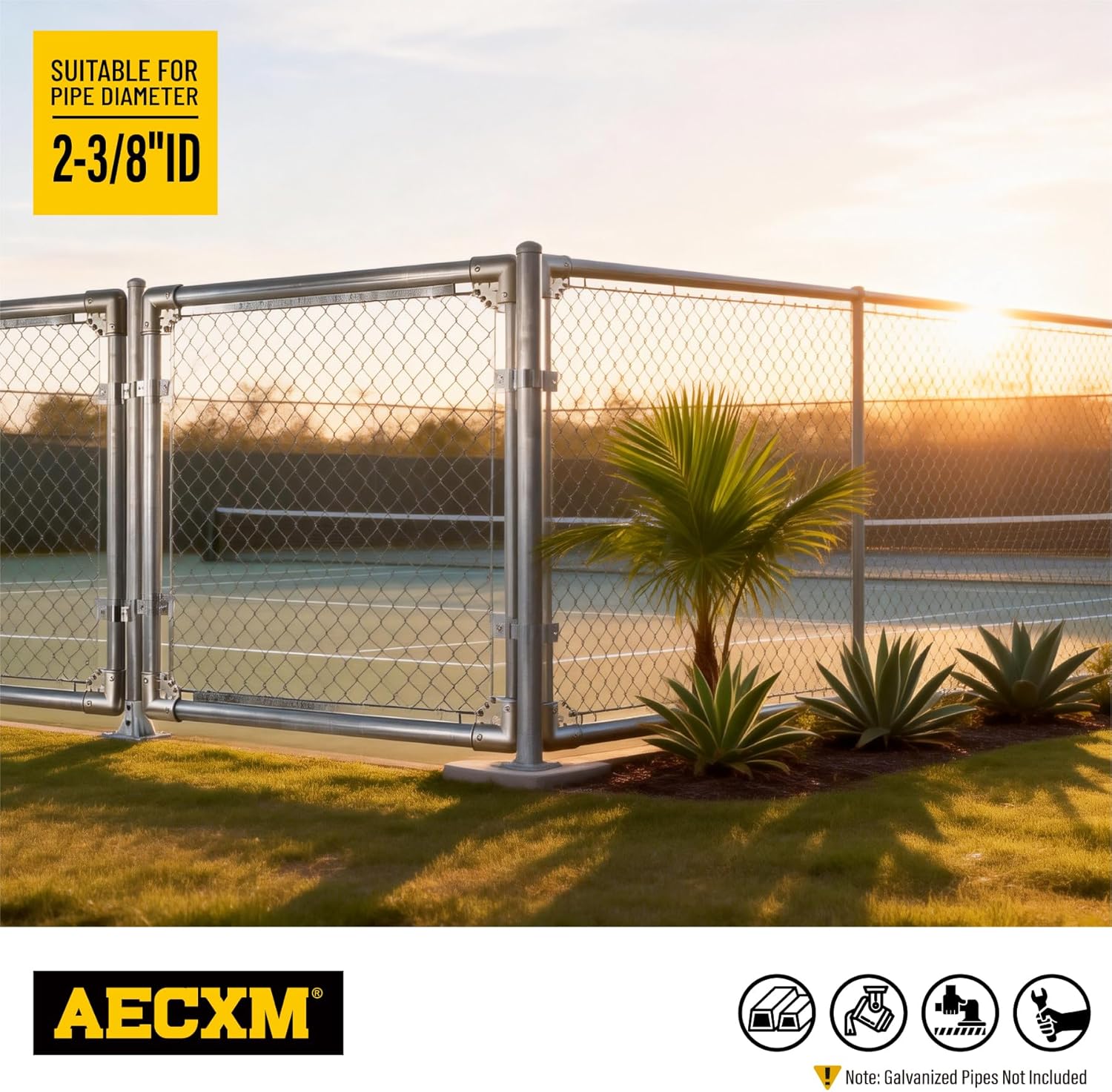 4 Pack Stainless Steel Chain Link Fence Gate Corner Elbows 90 Degree Gate Elbow for 2-3/8" x 2-3/8" Outside Diameter Pipe