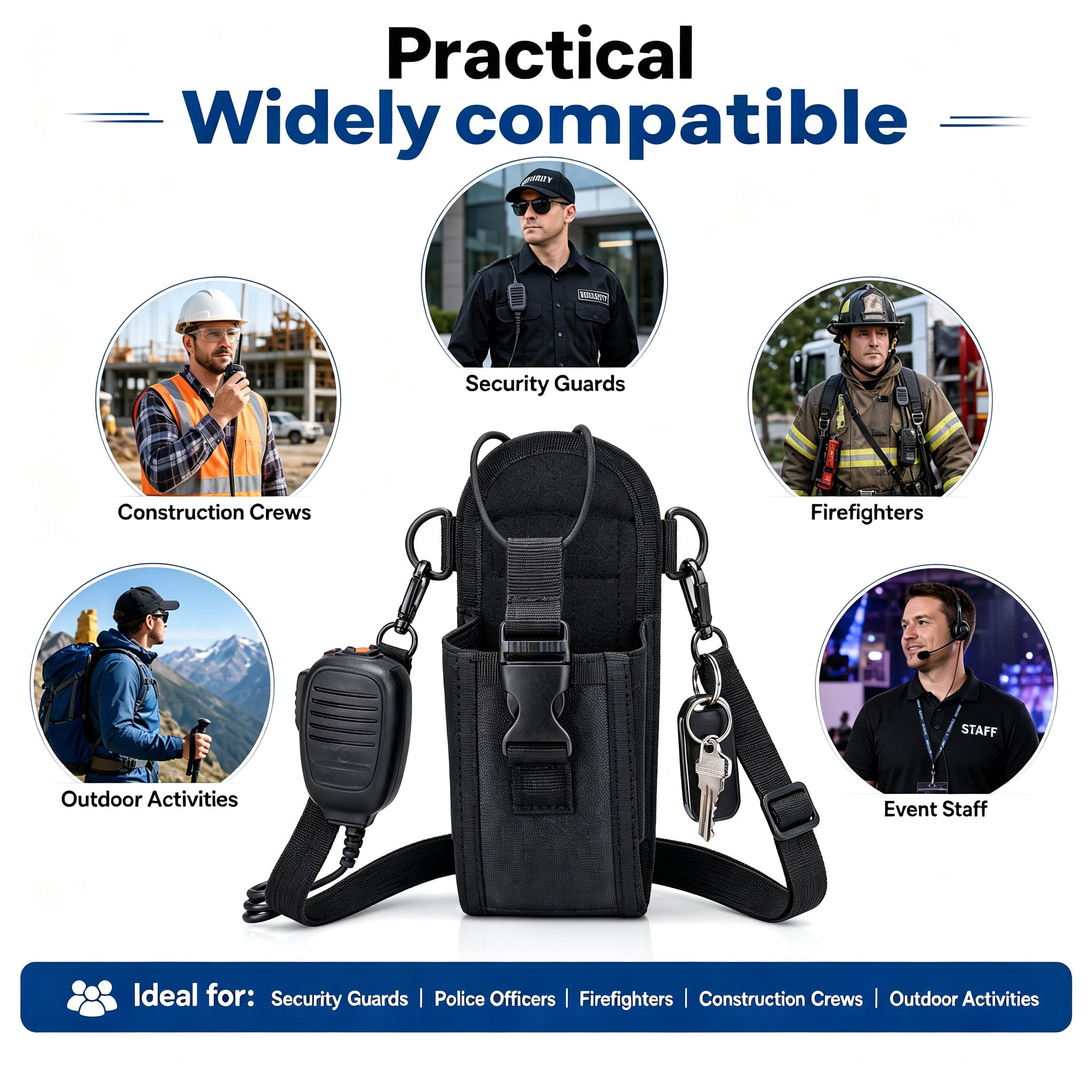 Zeadio Funda portarradio de Nylon para walkie Talkie con Correa Ajustable y Presilla para cinturón, para policía, Bomberos, Seguridad, Actividades Exteriores (Pack de 6)