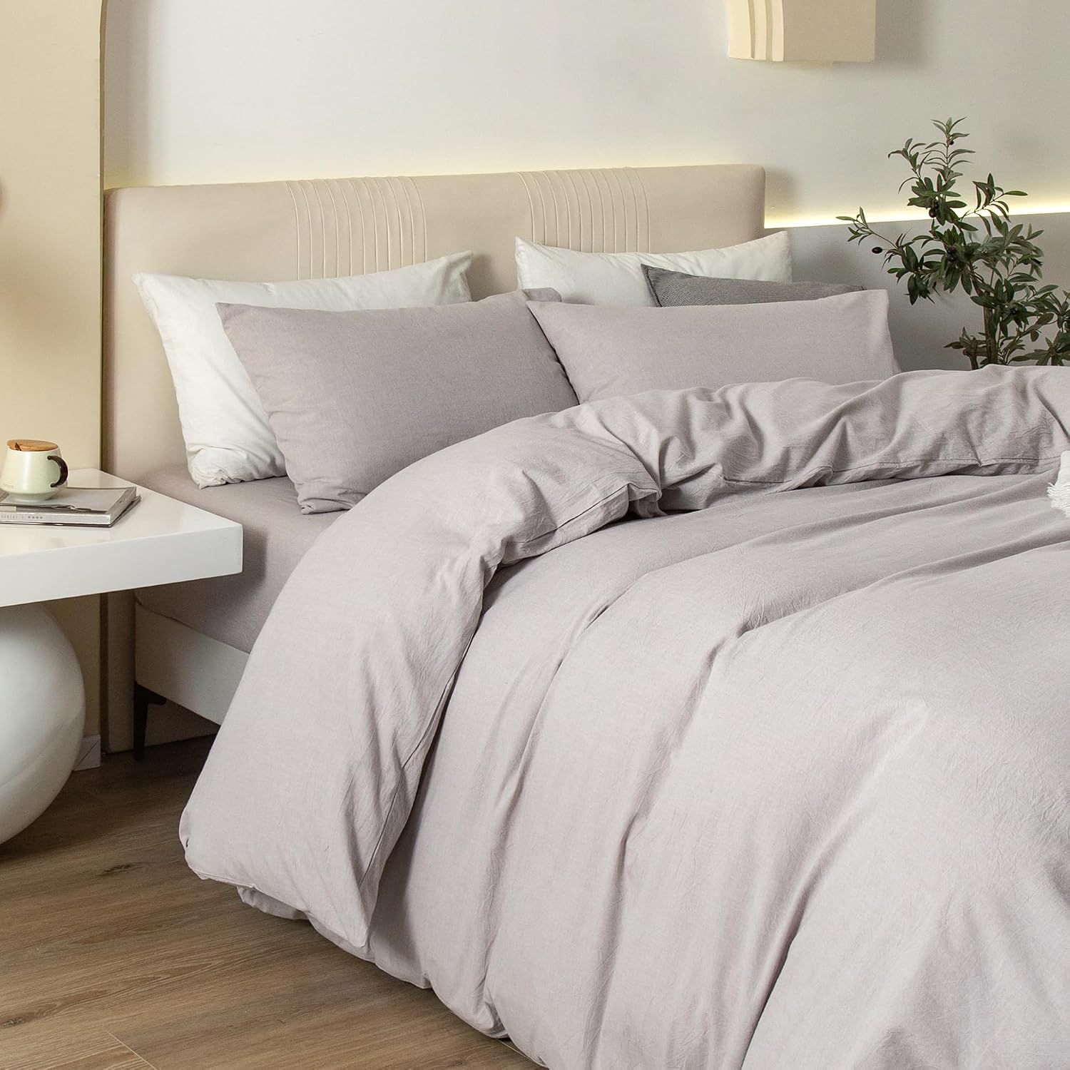 JIYUAN Queen Washed Cotton Duvet Cover Set, 3-Piece, Relaxed Linen Feel image 4