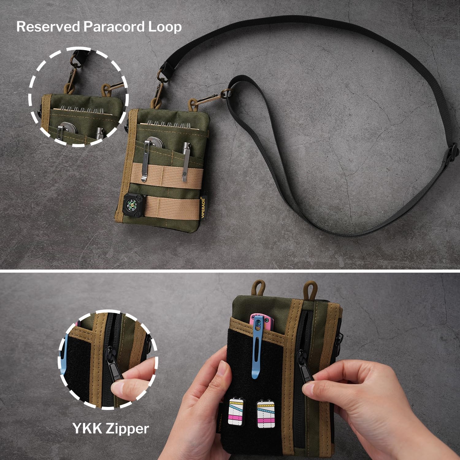 VIPERADE VE18 EDC Pouch, Pocket Organizer for Men, EDC Pocket Organizer, 3 Slots with 2 Zipper Pockets, Multitool Pouch