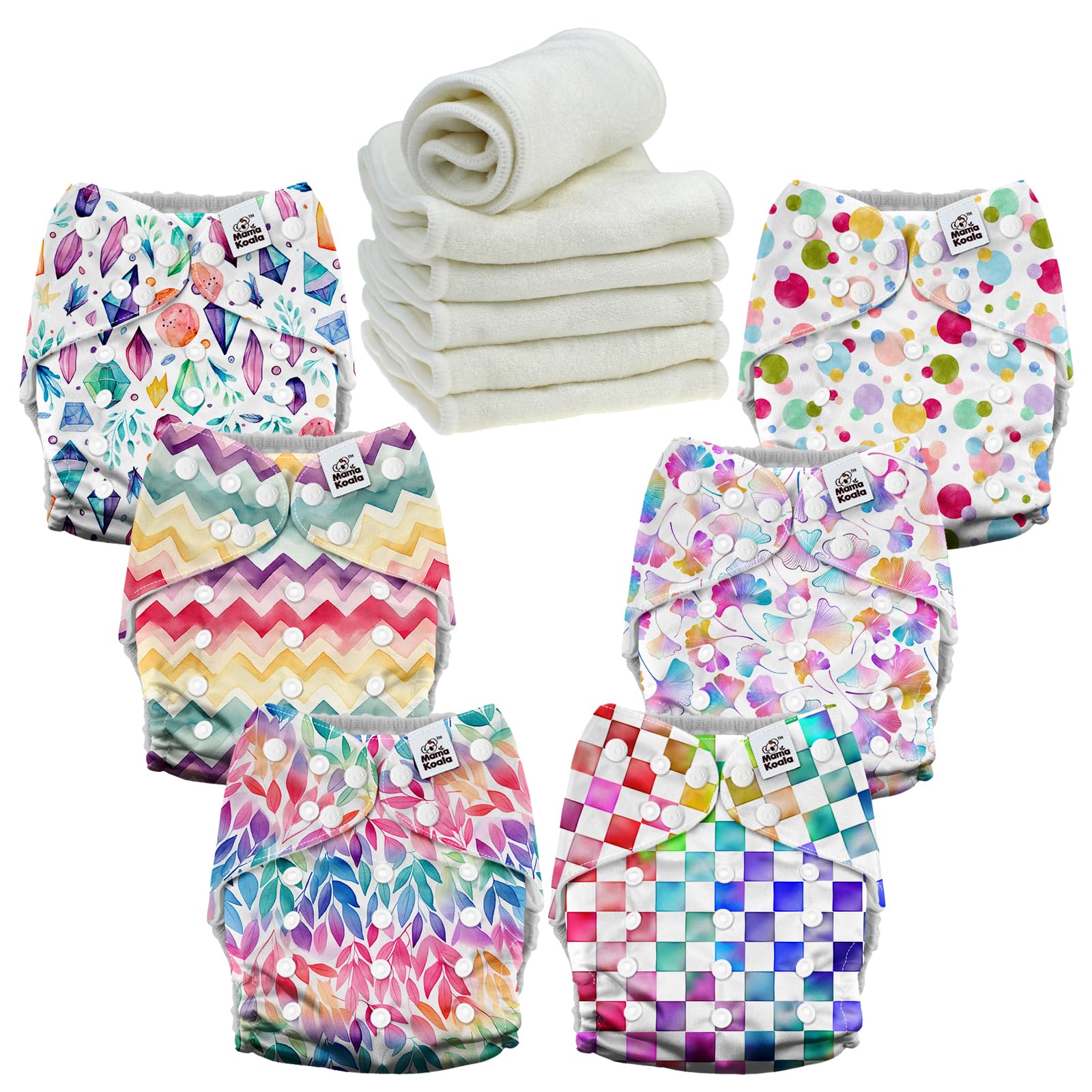Mama Koala 6 Pack Reusable Cloth Diapers 3.0 for Babies Girls Newborn, One-Size Adjustable Baby Diaper, Durable Stitching, Back Opening for Inserts, Breathable Awj Lining, Leak Prevention-GorgeousDr..