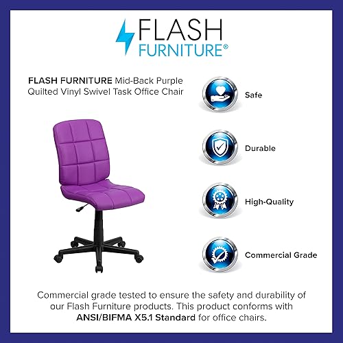 Miniatura 10 de Flash Furniture - Silla giratoria de respaldo medio de vinilo, acolchada, color negro Púrpura,Gris,Negro -,Azul,Naranja,Rosado