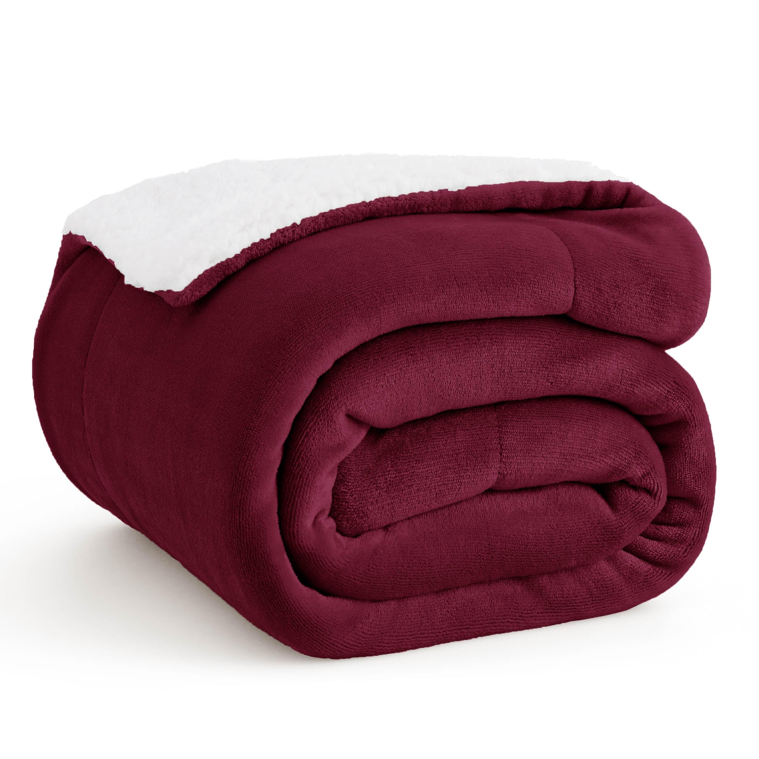 Bedsure GentleSoft Sherpa Fleece Throw Blanket for Couch, Non-Heated, Thick and Warm Throw for Girls and Women, Soft Fuzzy Plush Blanket for Winter, Burgundy, 50x60 Inches