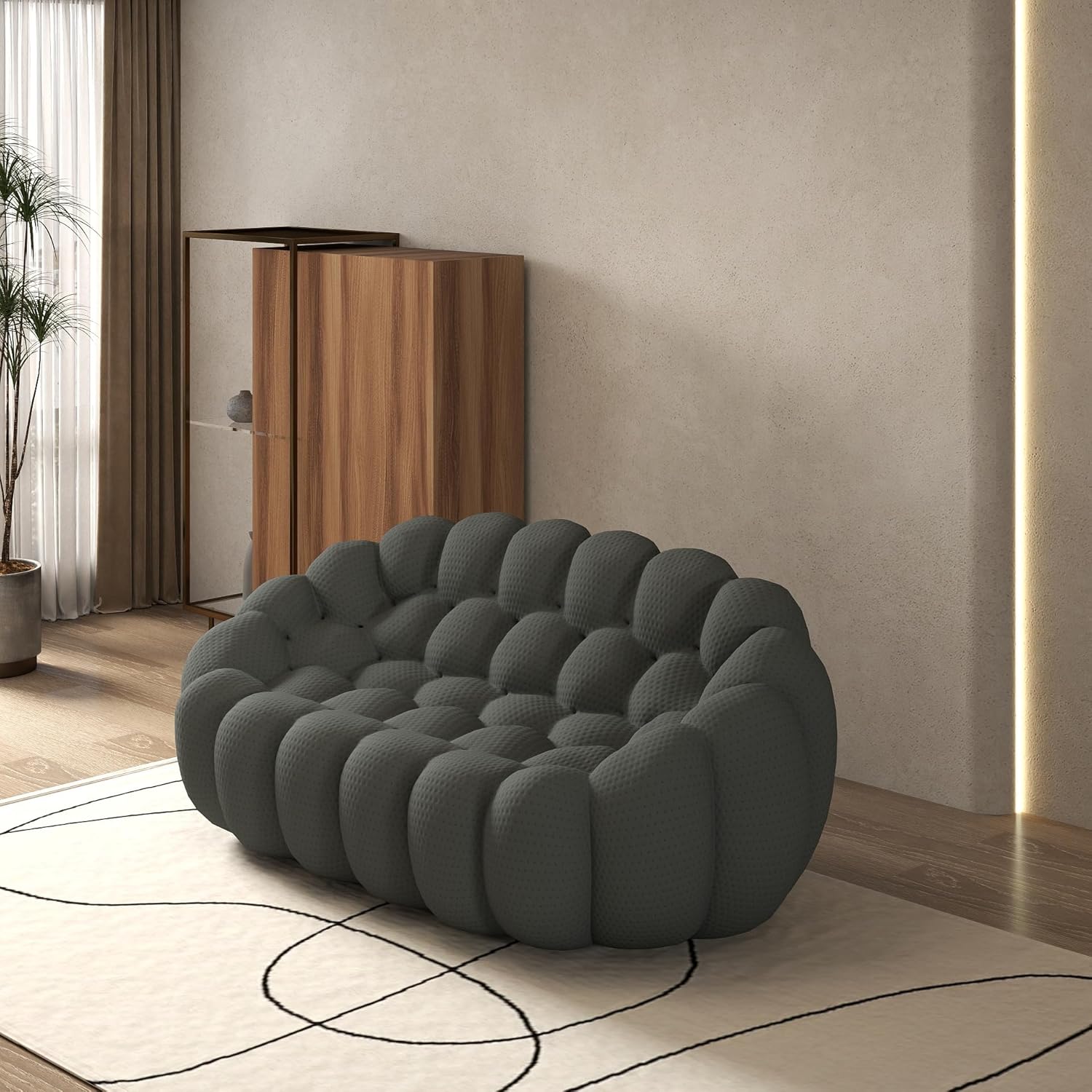 Bubble Couch, Curved Loveseat Sofa, Oversized Memory Foam Lazy Floor Couch, 3D Honeycomb Shape Round Curved Sofas for Living Room, Apartment (Dark Grey, 78.74")