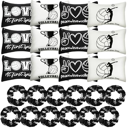 Sotiff 24 piezas de regalos de voleibol para niñas adolescentes, incluye bolsa de maquillaje de voleibol y coleteros deportivos para el cabello,
