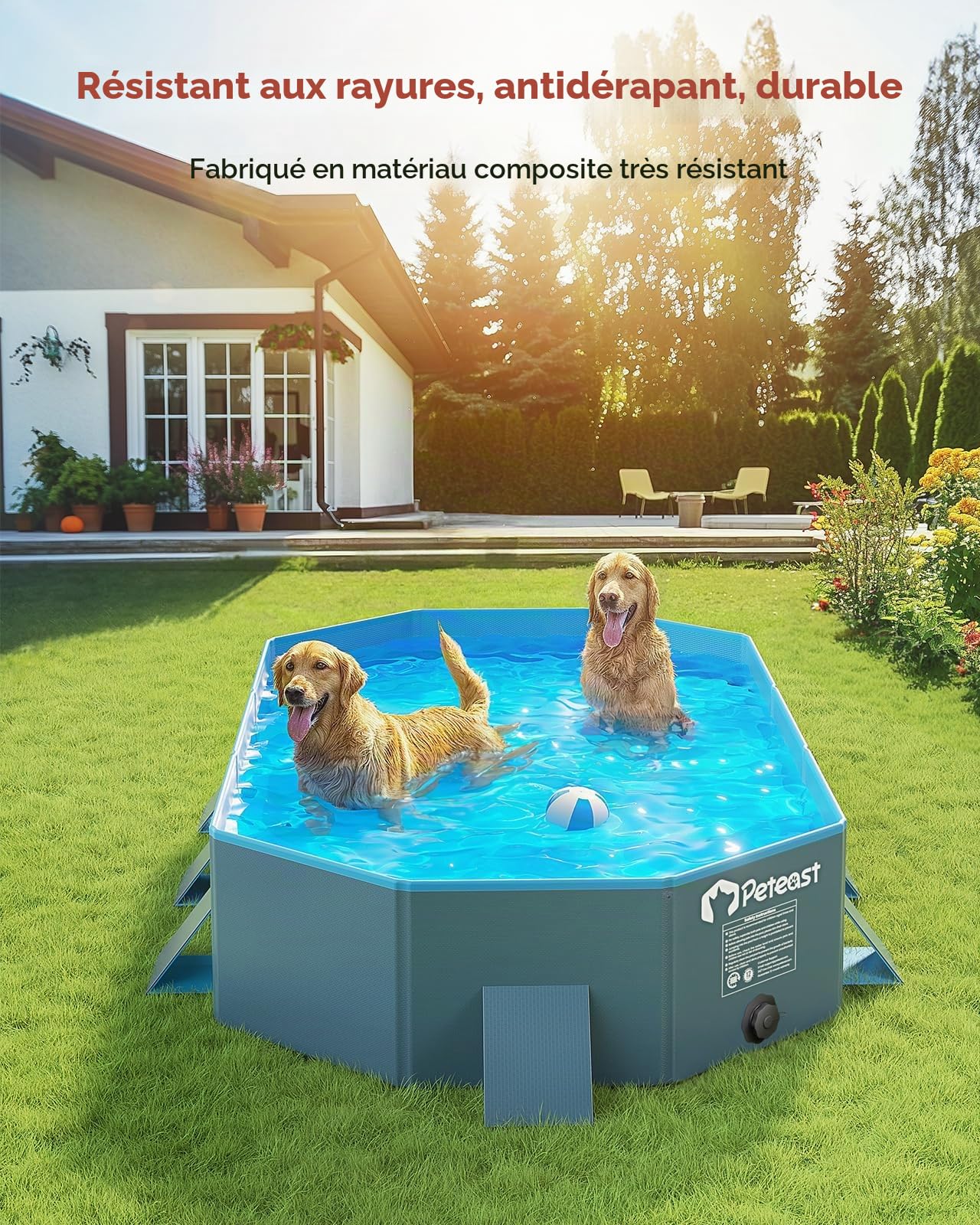 Peteast Piscine pliable pour chien avec design rond robuste, durable, 180,3 x 99,1 x 30,5 cm (L x l x P) – Baignoire portable extra large avec parois latérales renforcées pour plus de stabilité,