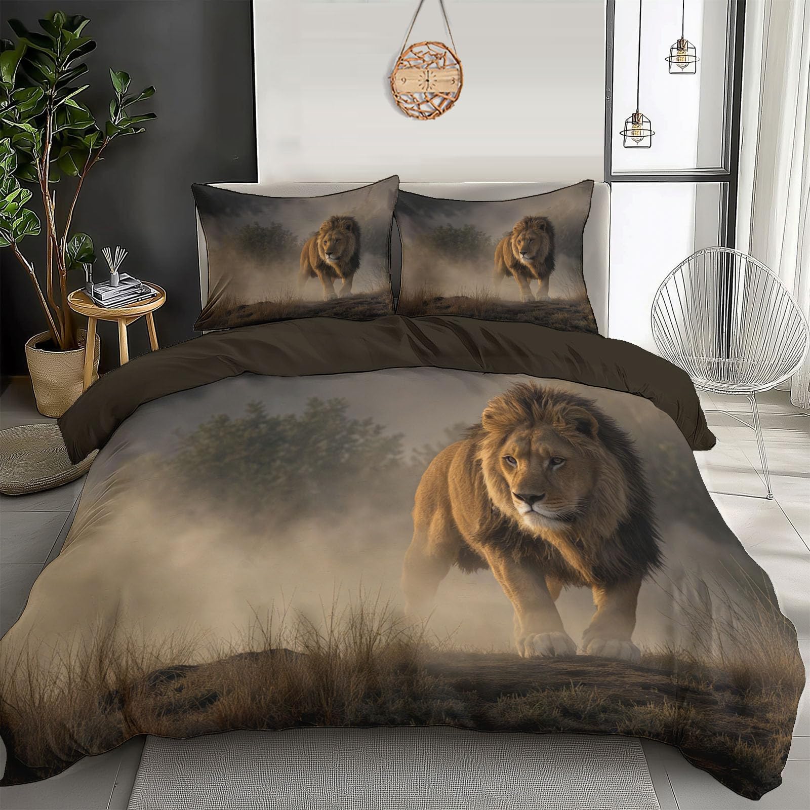 Housse de couette lion fermeture éclair 240x260 fini la couette qui glisse