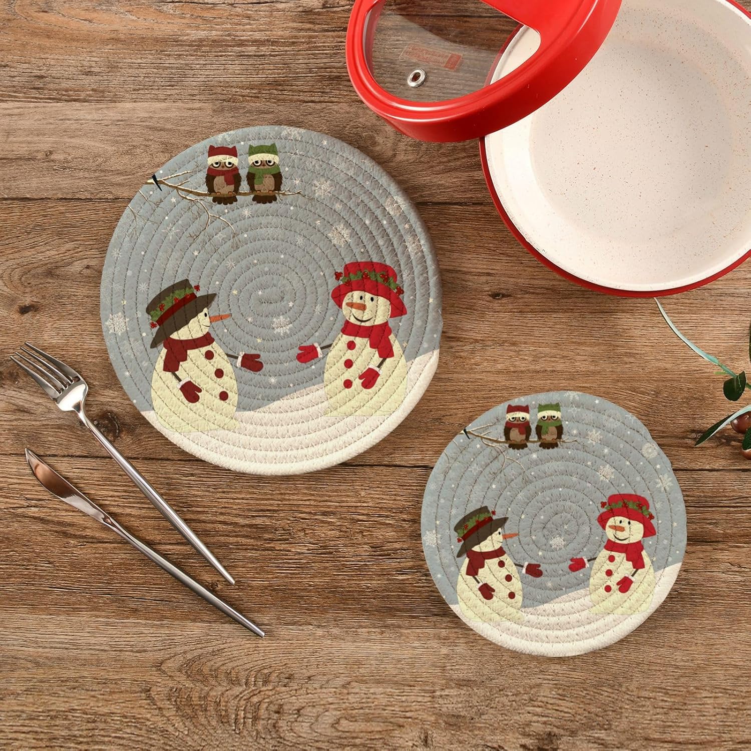 CUPADA Winter Snowman Pot Holders Trivets, Owls Christmas
