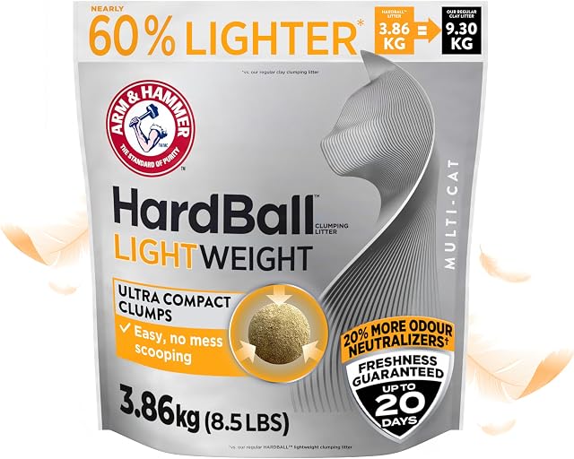ARM & HAMMER Hardball Clumping Litter, Platinum Formula, Lightweight, Easy No-Mess Scooping, 3.86 KG