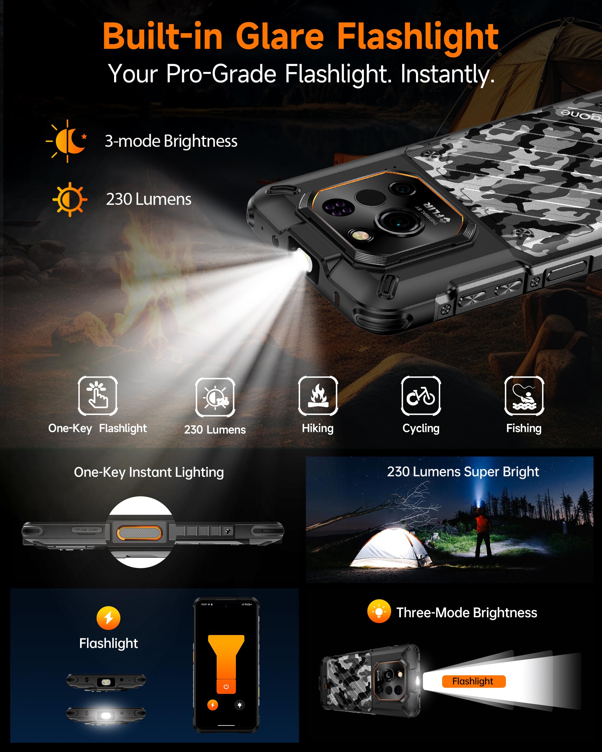 RUGONE Xever 7 Pro Cellulare, 5G con Batteria Sostituibile (2×5550mAh) AI Telefono 64MP Visione Notturna + Termocamera 24GB+512GB/SD-2TB, Android 15 Rugged Smartphone 6.67" 120Hz AMOLED, E-SIM Nero
