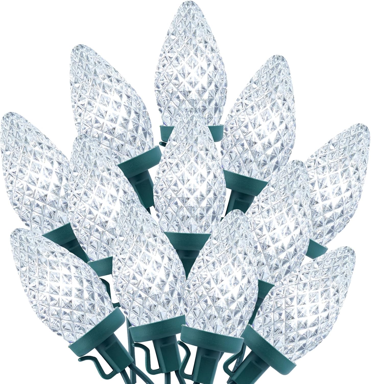 Brightown C9 Christmas String Lights White, 66ft 100 LED Faceted Christmas Lights on Green Wire, Plug-in Large Bulb Strawberry String Lights for House Roof Roofline Christmas Tree Party Outdoor