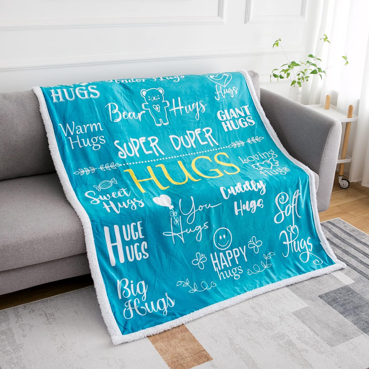 Piwaka Hug Blanket for Women - Get Well Gifts for Comfort & Care, Cozy Soft Flannel Fleece Throw, Surgery Recovery, Thinking of You, Cancer Care, Get Well Soon Gift - Coral Blue (Sherpa Teal)